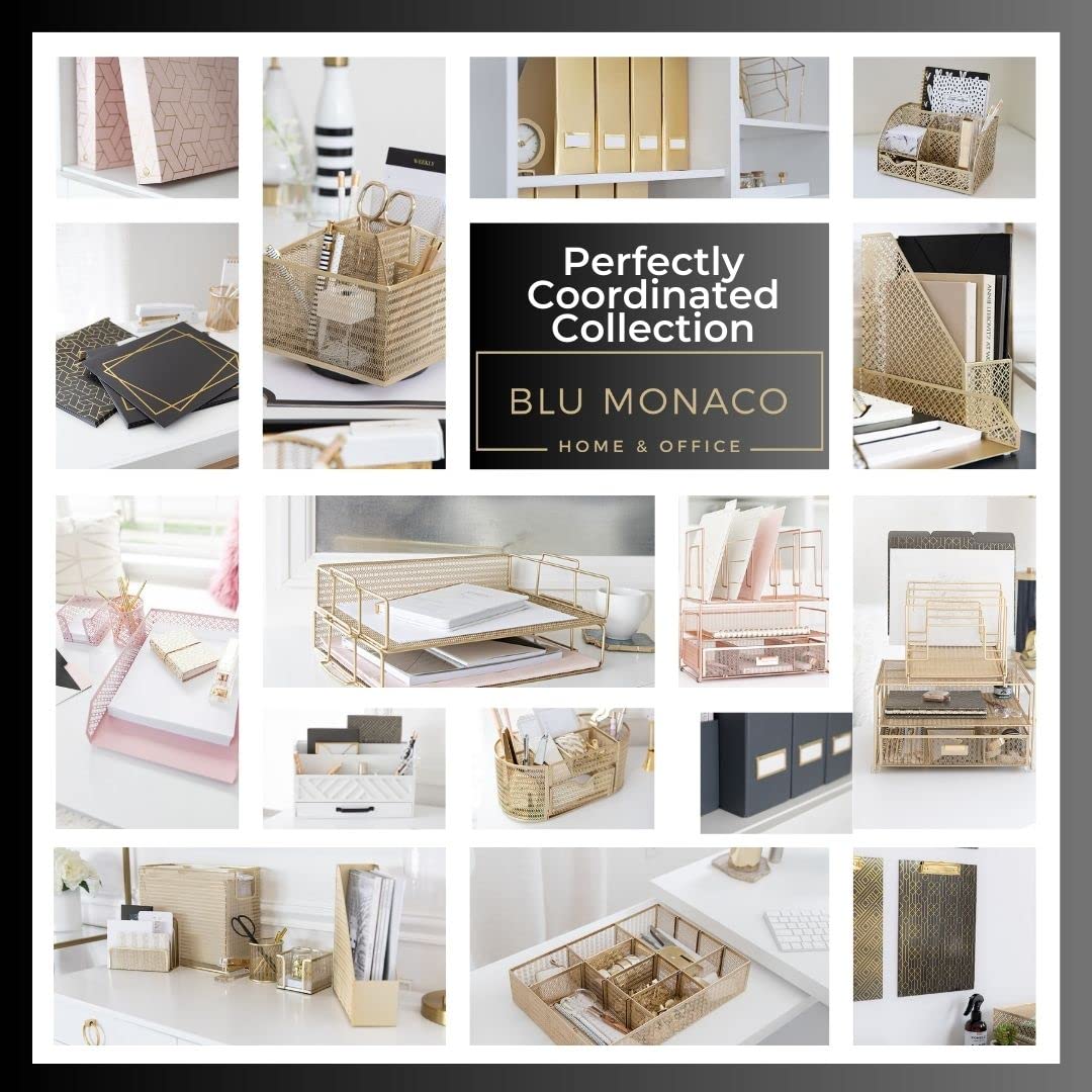 BLU MONACO Gold Workspace Desk Organizer and Accessories – Desktop Rack with File Sorters and Drawer for Office Supplies, Papers, Devices, and Folders