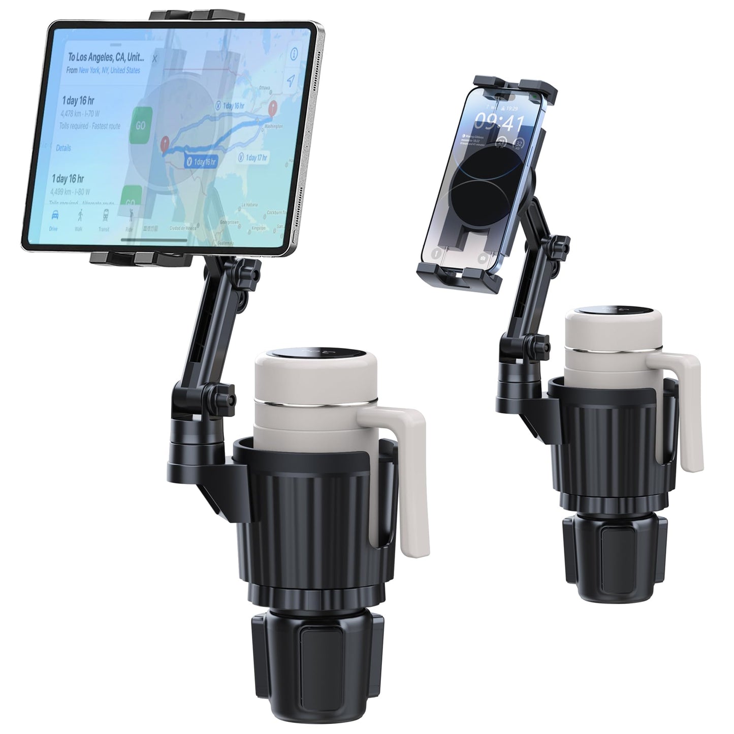 Peastrex Cup Holder Tablet Mount, Ipad Cup Holder Car Mount with Adjustable Arm for Tablet iPhone 3-13in iPad Pro Air Mini, Fire, iPhone 15, Galaxy S24 Z Fold 5