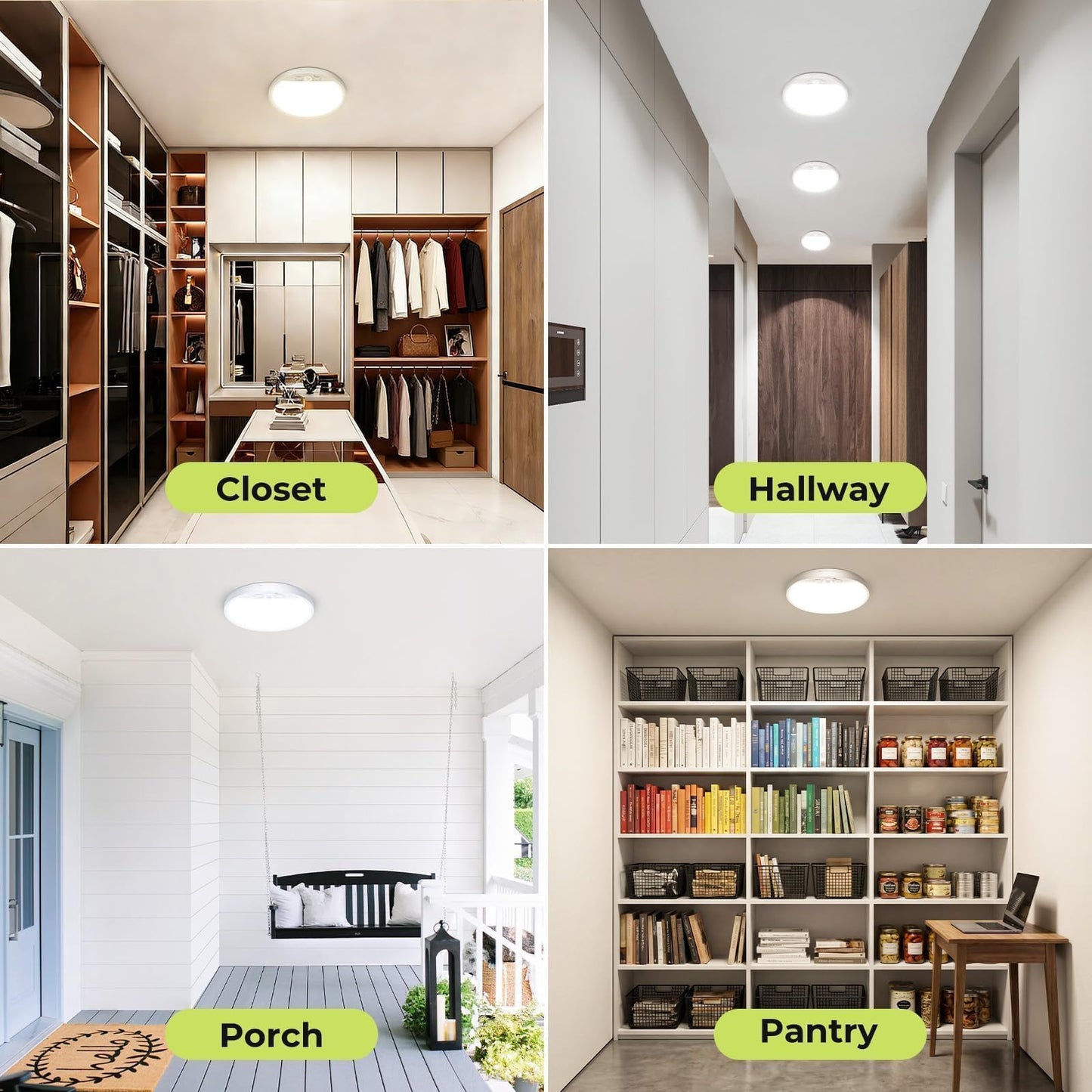 hepside 4 Pack Motion Sensor Ceiling Light Wired, 3000K/4000K/6500K LED Flush Mount Ceiling Light Fixture, 7Inch 15W Motion Sensor Light Indoor with Timer for Closet Stair Porch Hallway Pantry,White