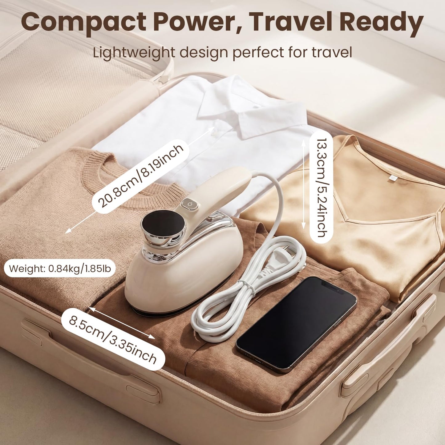 AURISWELL Handheld Steamer for Clothes, 1200W Portable 2-in-1 Garment Steamer & Travel Iron with 7 Modes, 180° Rotatable Handle, Fast 8s Heat-Up, Visual Panel & Self-Clean, 160ml for Home