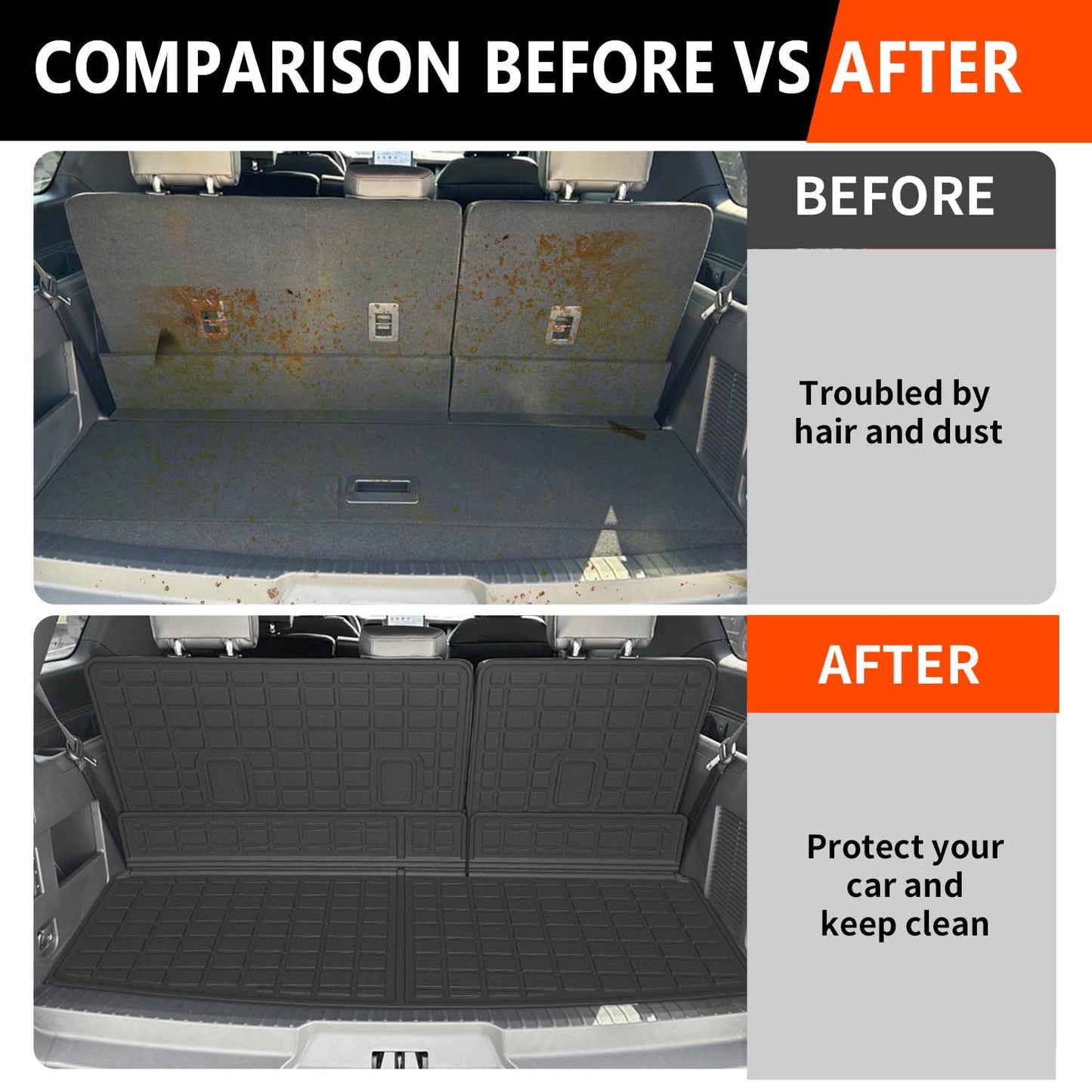 powoq Trunk Mat Compatible with 2018-2024 Ford Expedition/Lincoln Navigator 3rd Backrest Mat Replacement for 2018-2024 Ford Expedition Accessories(Trunk Mat+3rd Row Backrest Mat)