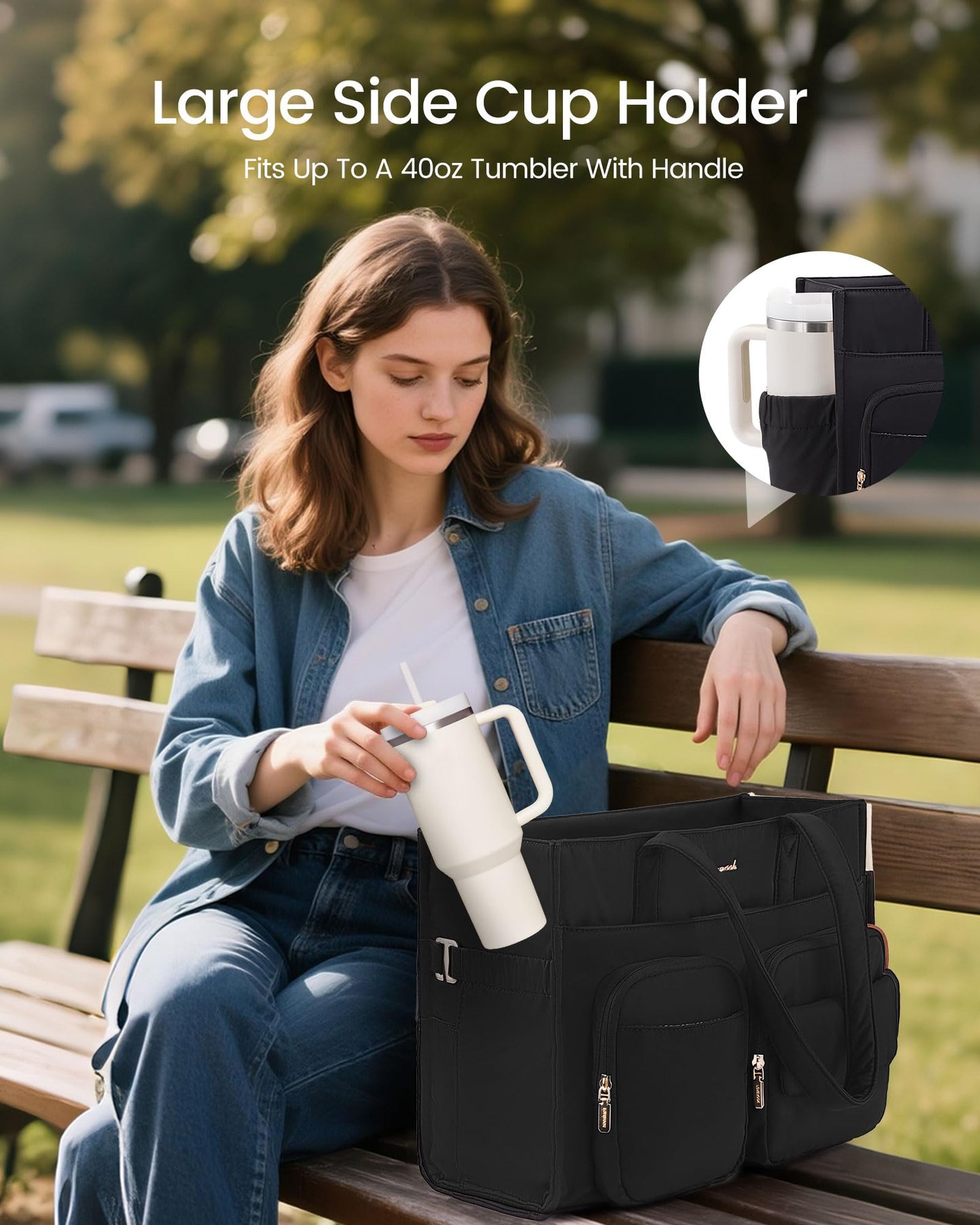 LOVEVOOK Teacher Tote Bag for Women, Multi-pocket Laptop Bag with Large Cup Holder, Nurse Bags Work Briefcase Computer Purse Handbag for Business Office College Travel