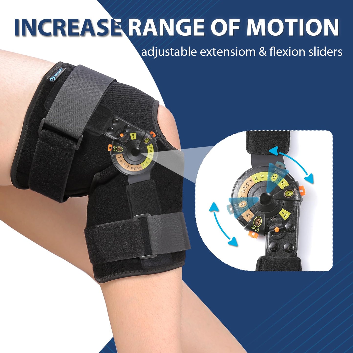 Nvorliy Hinged ROM Knee Brace with Side Stabilizers & Locking Dials, Post Op Knee Immobilizer for Arthritis, ACL, MCL, PCL, Meniscus Tear, Injurie/Knee Pain, Medical Orthopedic Support (X-Large)