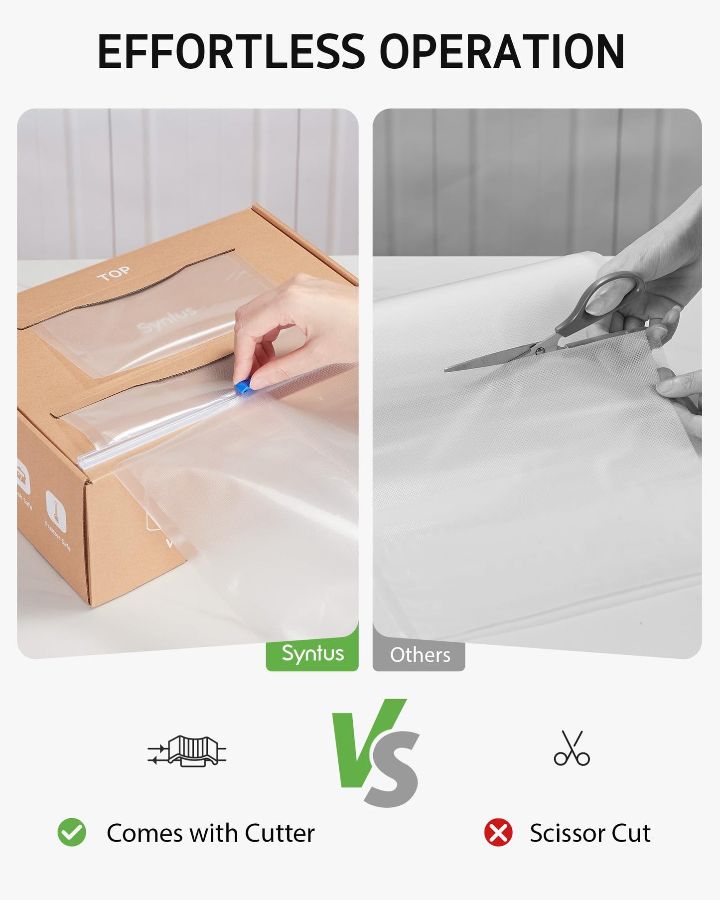 [2025 Upgraded] Syntus 11" x 100' and 8" x 100' Vacuum Sealer Bags for Food with Cutter, Food Vacuum Seal Roll Keeper BPA-free Heavy-duty Commercial Grade for Food Storage, Meal Prep and Sous Vide