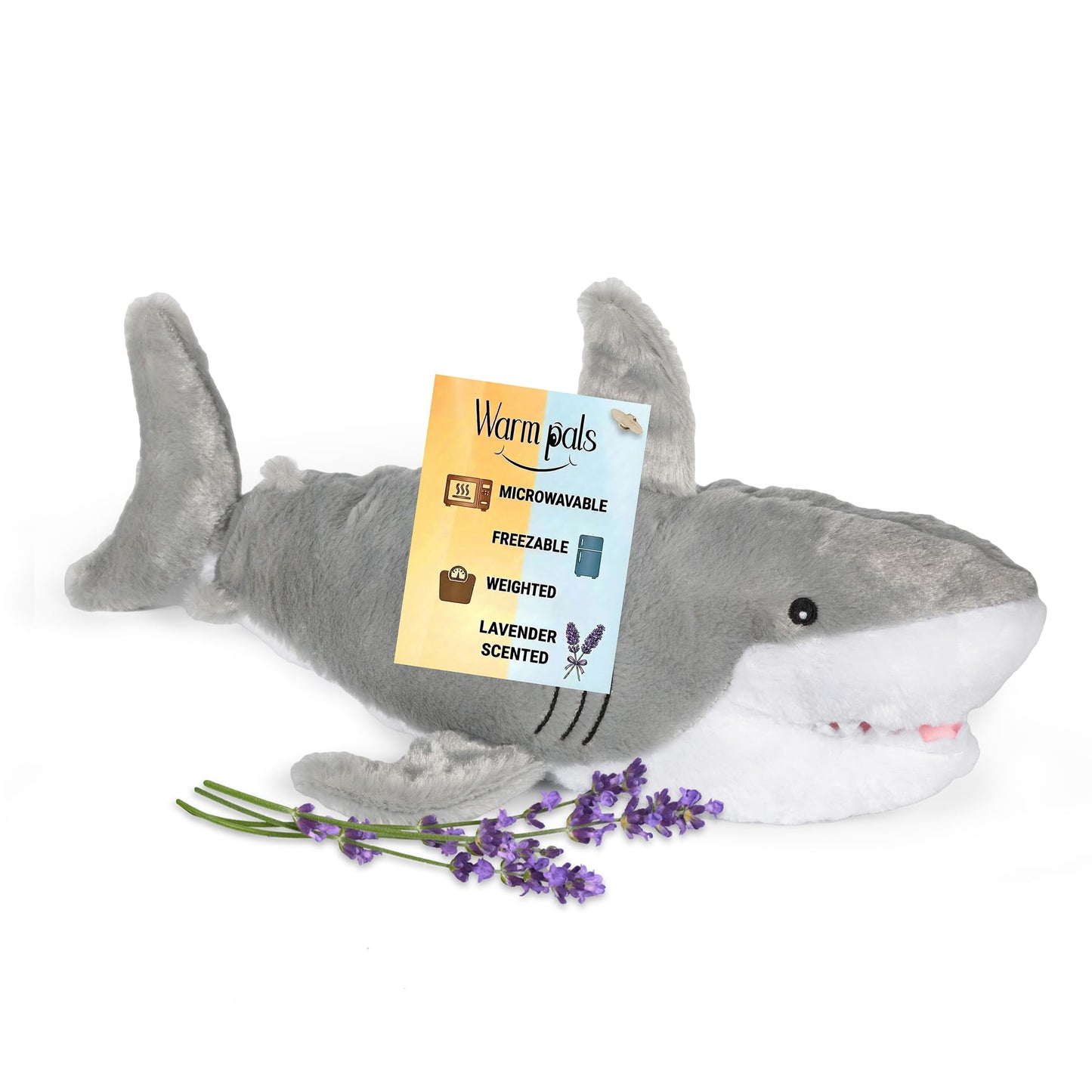 Warm Pals - Samuel Shark - 1.5lbs - Cozy Microwavable Lavender Scented Plush Toys - Heated Stuffed Animal - Heatable Coolable Bedtime Comfort Plushie