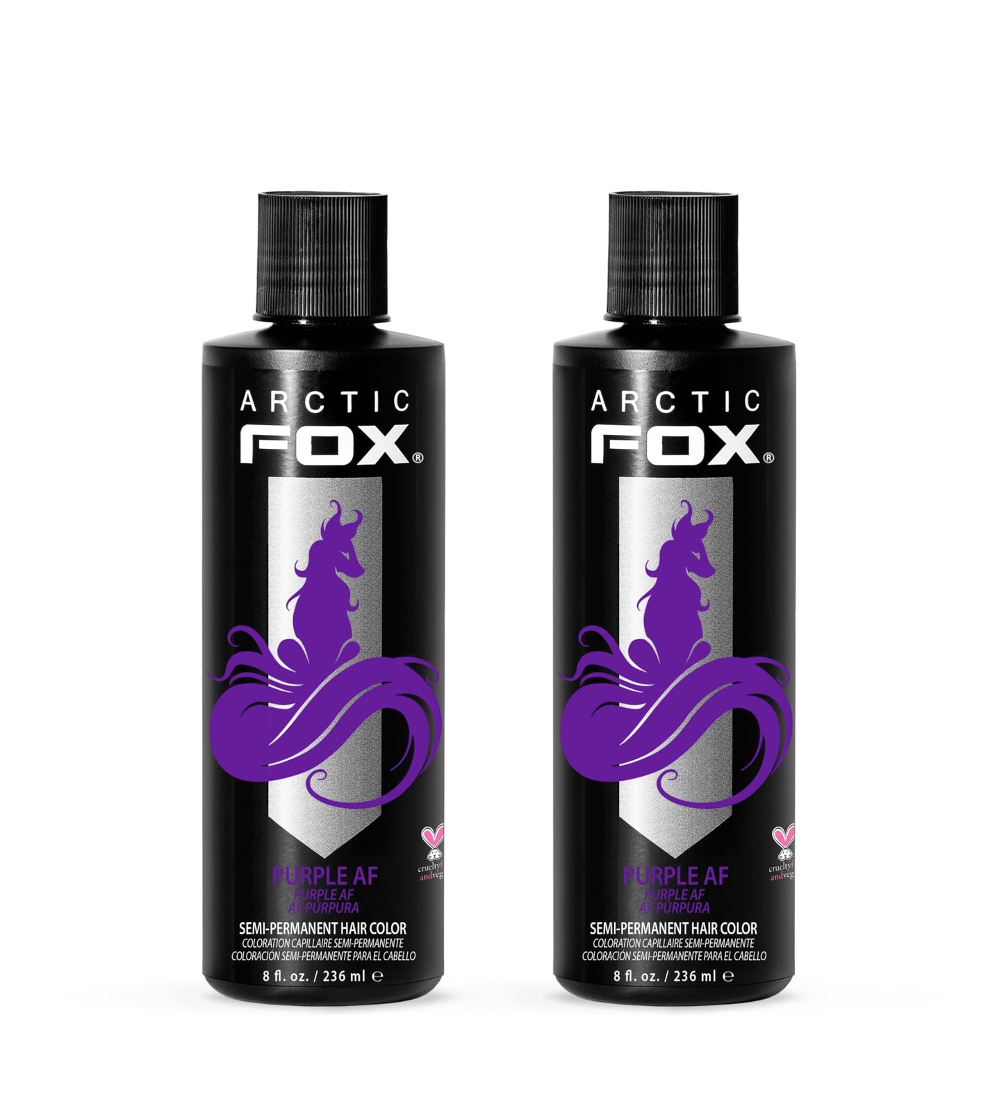 ARCTIC FOX Vegan and Cruelty-Free Semi-Permanent Hair Color Dye - PURPLE AF 8 Fl Oz (Pack of 2)