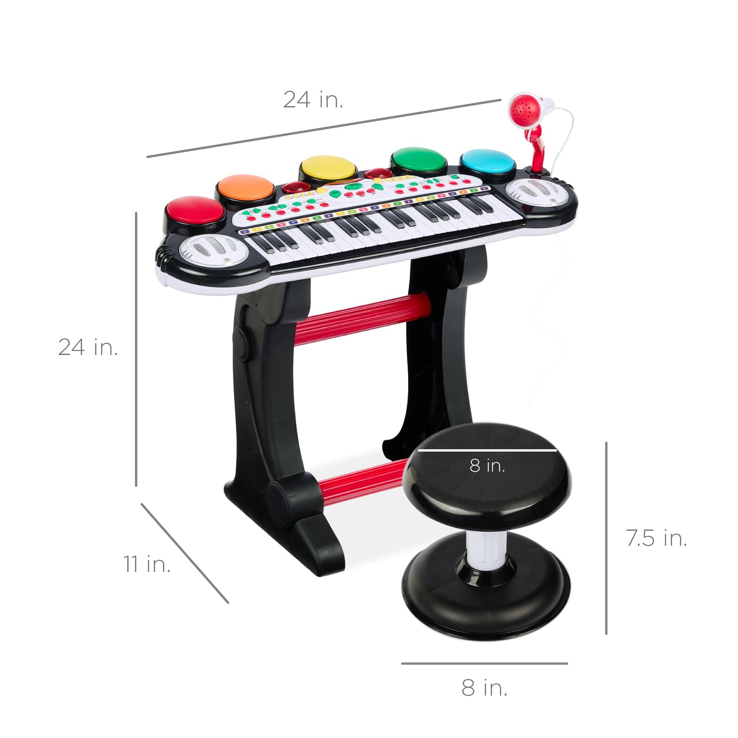Best Choice Products 37-Key Kids Electronic Musical Instrument Piano Learning Toy Keyboard w/ Multiple Sounds, Lights, Microphone, Stool - Black
