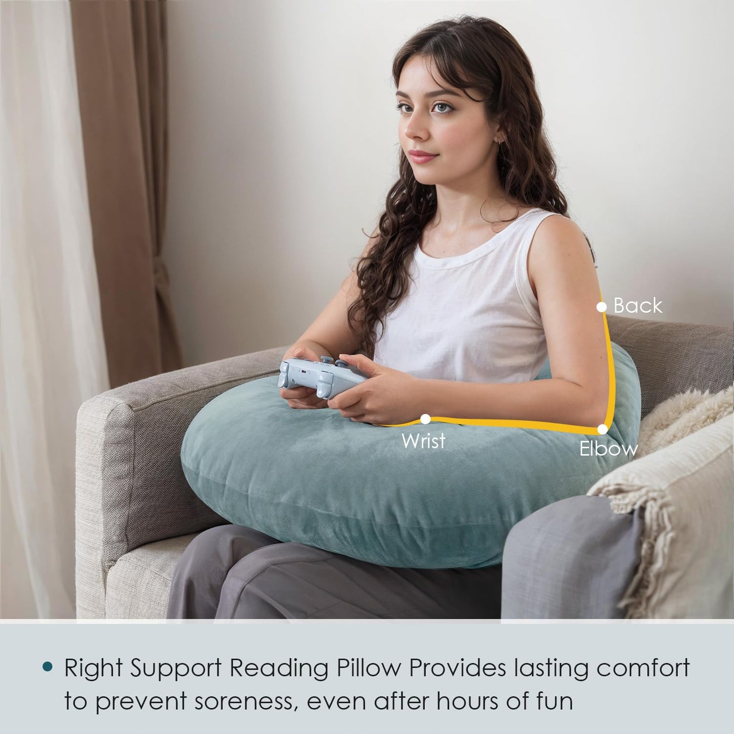 QUEEN ROSE Reading Pillow, Gaming Pillow for Lap, Sitting in Bed or Sofa, Extra Arm Rest for Reading, Playing or Crocheting, Soft Velvet Green
