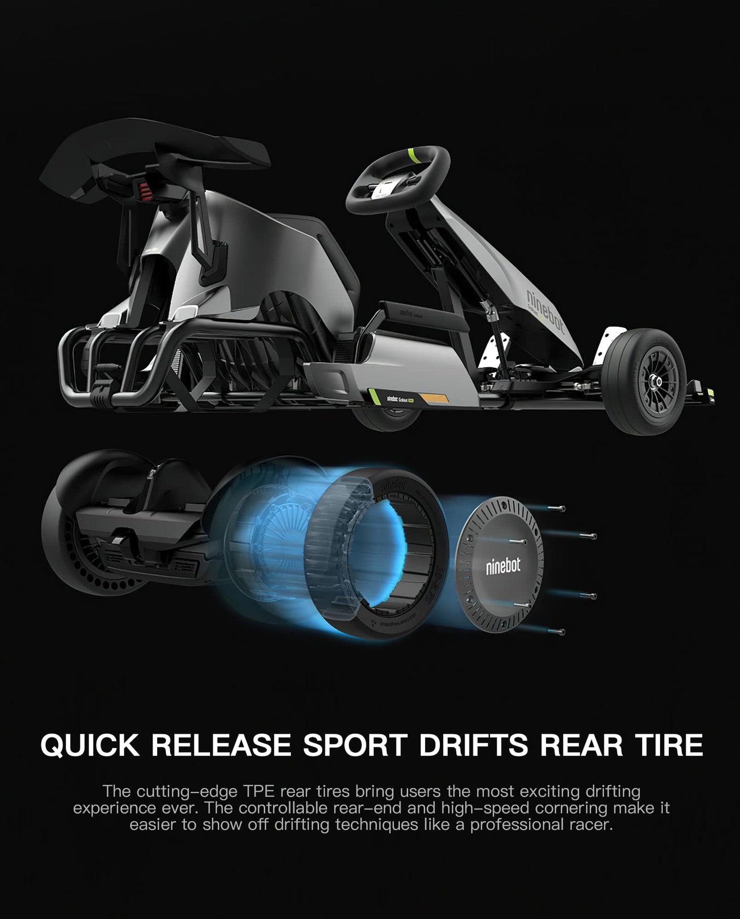 Electric GoKart Pro / Pro2 and Gokart Bundle Rear Tire Compatible with Ninebot by Segway Gokart Kit(with Ninebot S Max), Go Kart Pro 2 Quick Release Sports Drift Tires Original Accessories (2PCS)