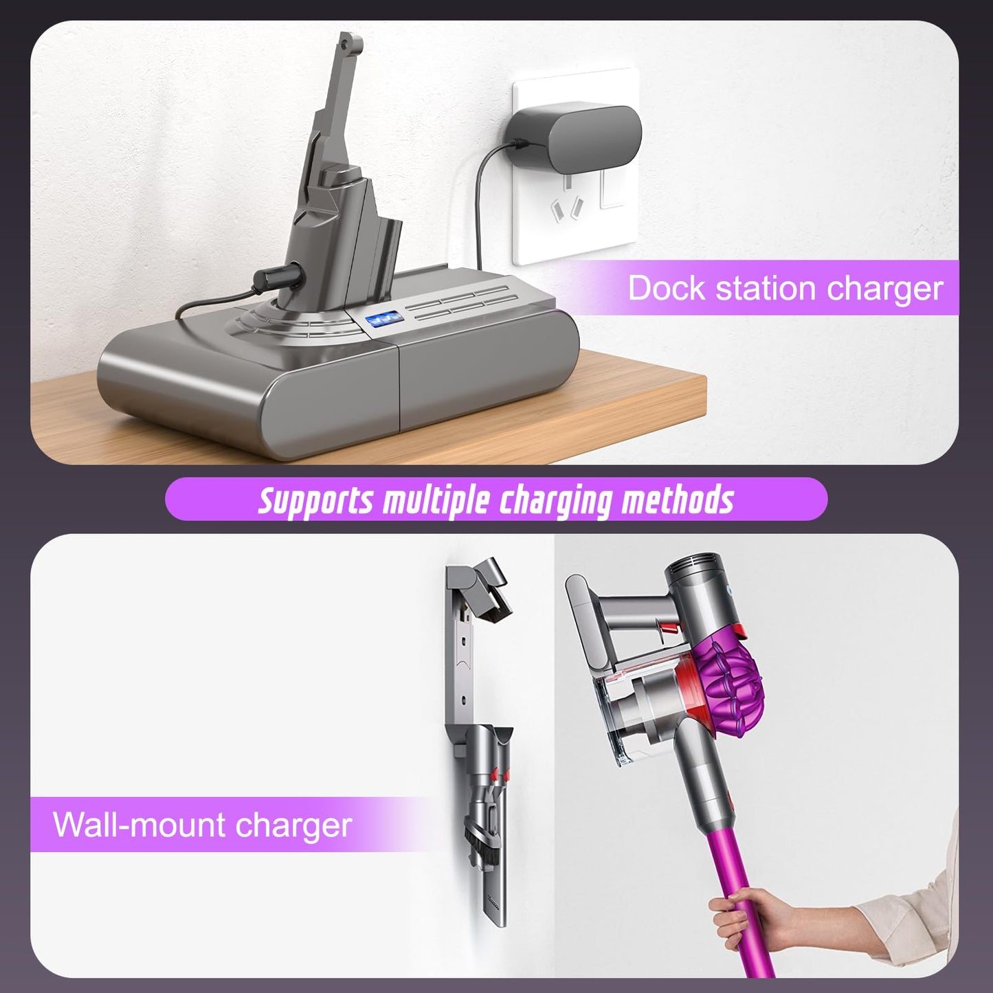 Upgraded 8000mAh Designed for Dyson V8 Battery Replacement, 21.6V V8 Animal Battery Replacement Compatible for Dyson SV10 V8 Absolute Motorhead Fluffy Carbon Fiber Cordless Vacuum Cleaner (Grey)