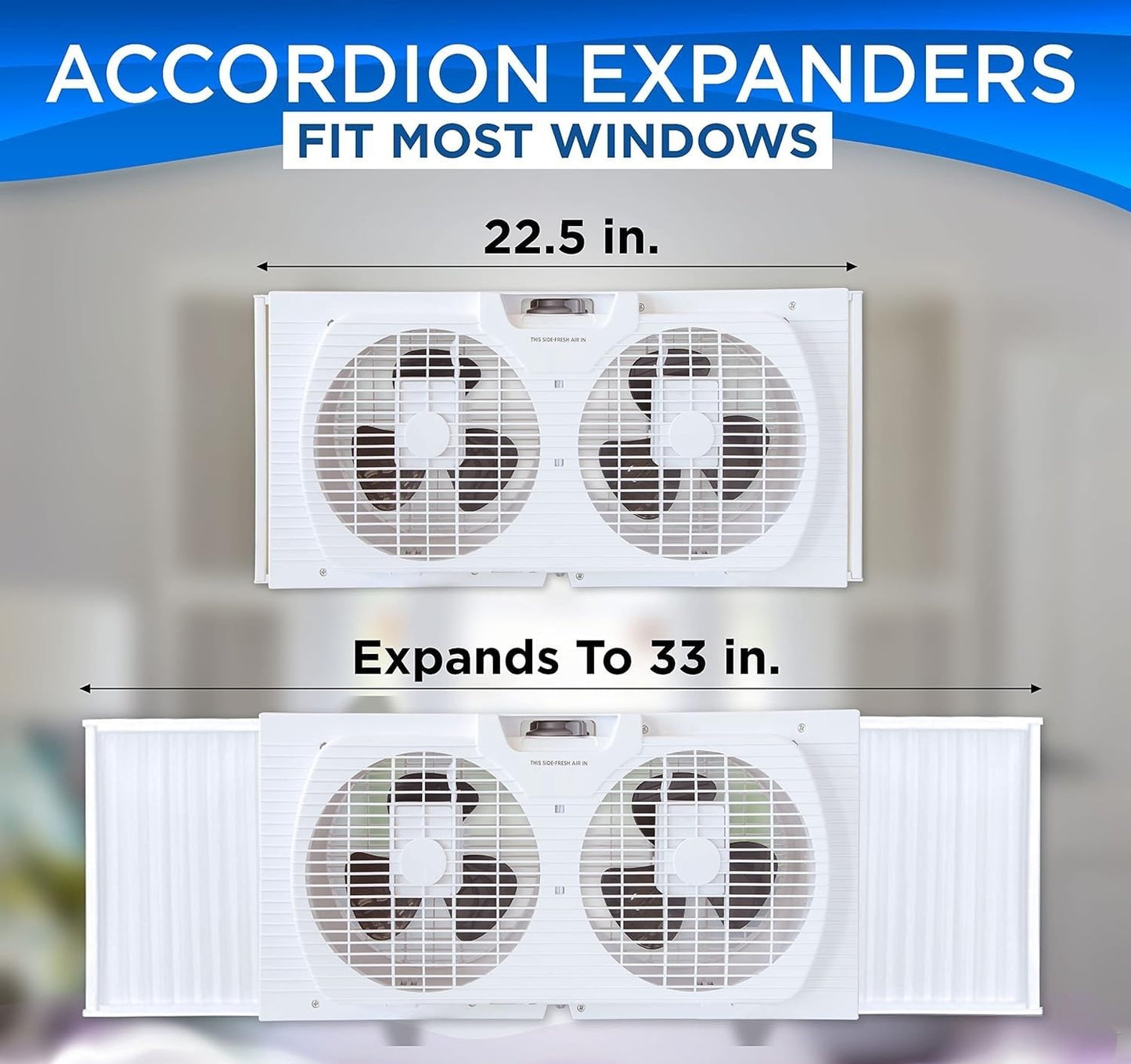 EZ-CHILL 9" Twin Window Fan with Manually Reversible Airflow Control, Auto-Locking Expanders, 2 Speed, Dual Fan, Exhaust, Airflow 9.84 ft/sec, Ideal for Home, Kitchen, Bedroom & Office, White