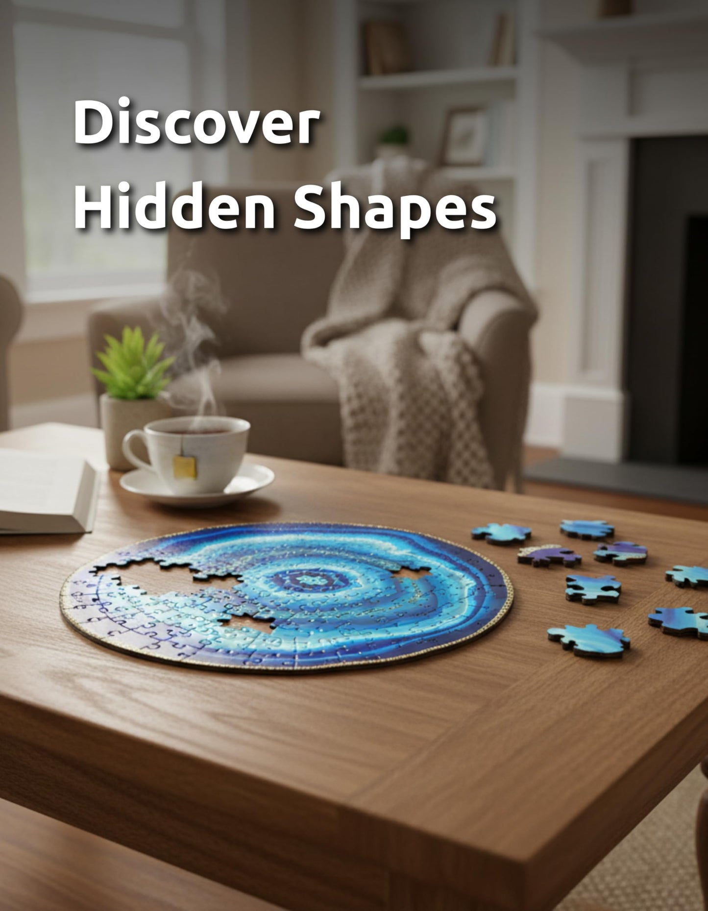 Blue Geode Puzzle – Realistic World Wooden Jigsaw Puzzle A3 Size by Sharp Brain Zone, Durable Plywood Brain Teaser, Unique Art Design,Decorative Brain Teaser Gift