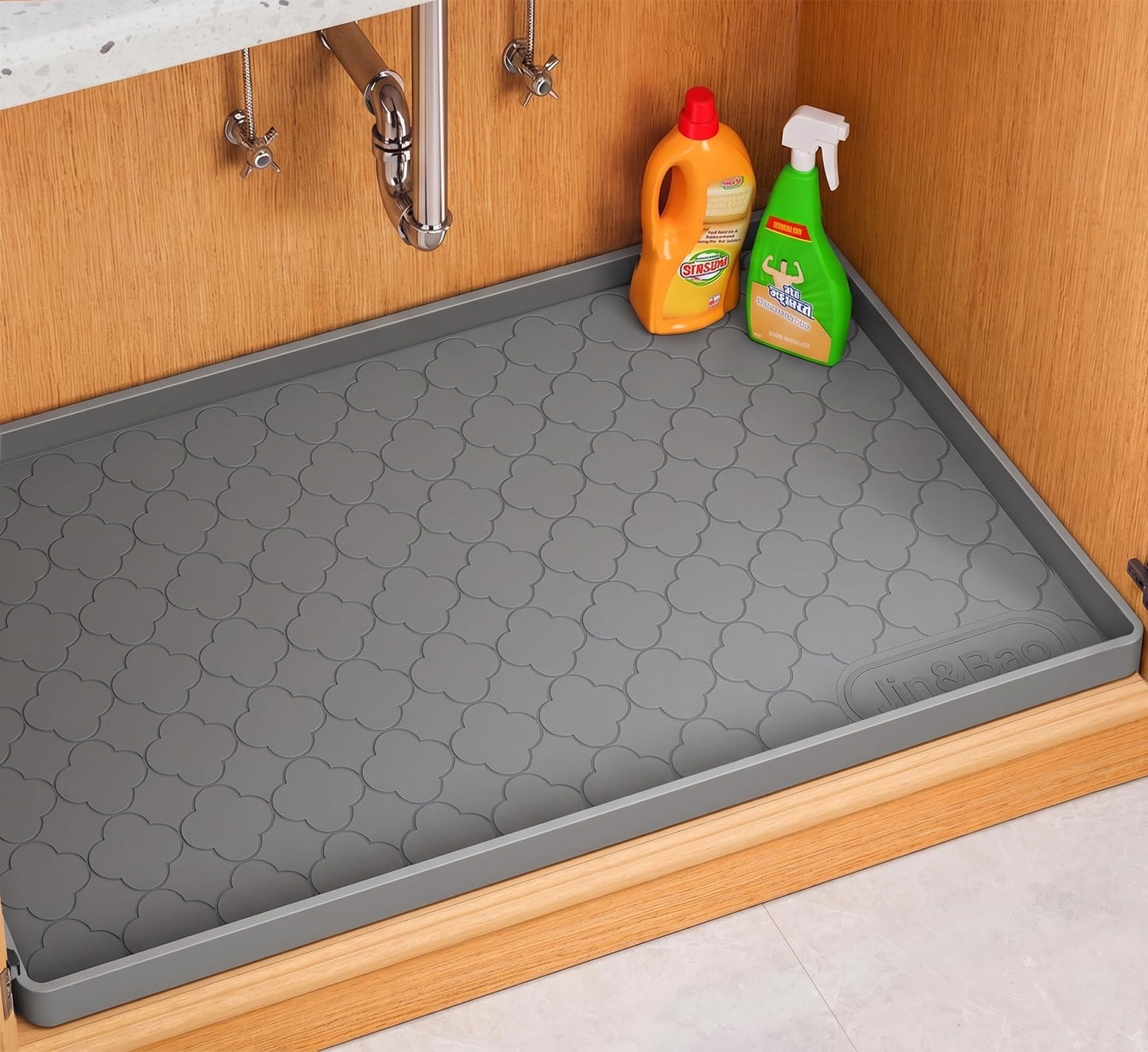 Jin&Bao Waterproof Under Sink Mat 40" x 22", Thick Silicone Mat Cabinet Protector for Kitchen and Bathroom, Shelf Liner, Home Organizer and Storage, Multipurpose Tray for Gadgets and Essentials
