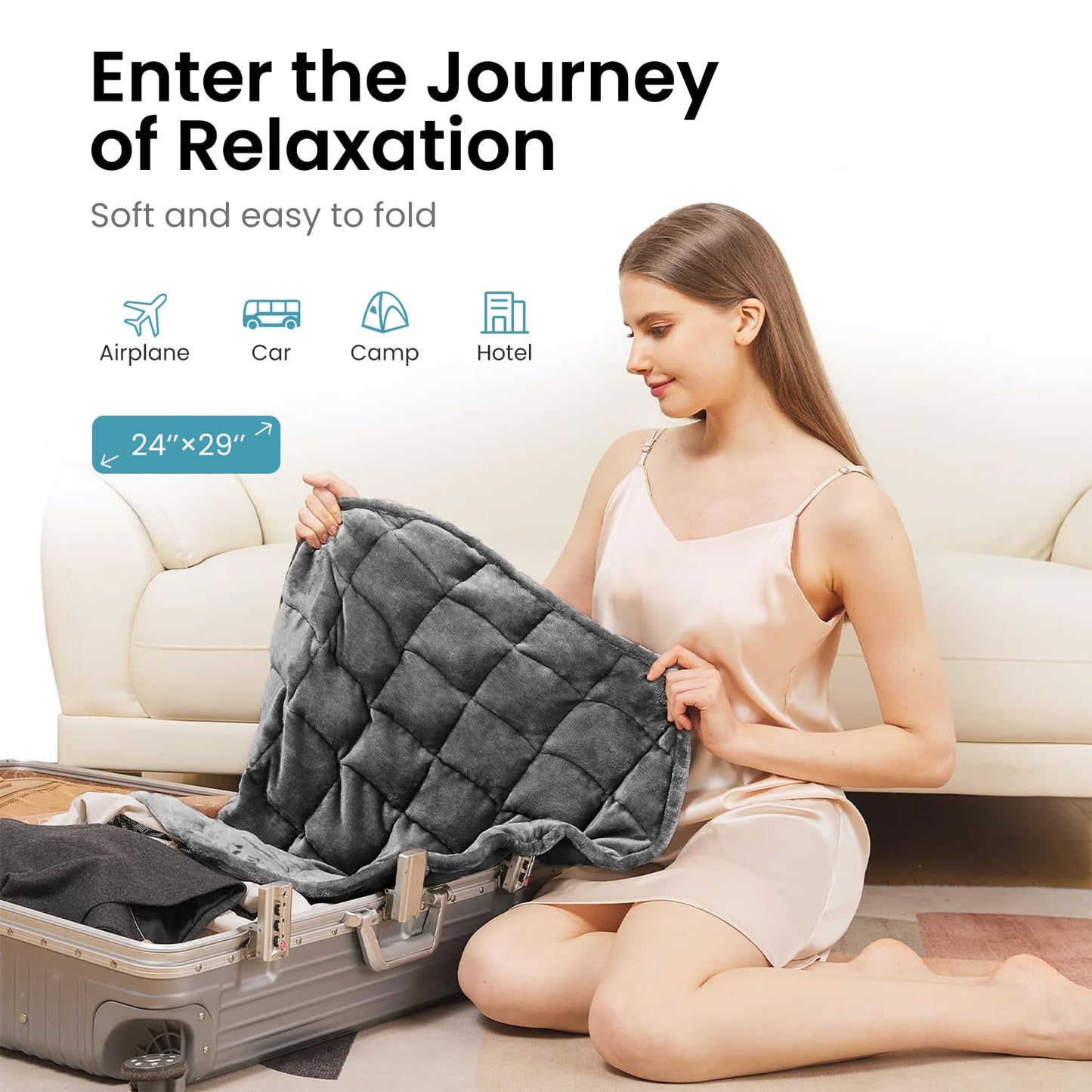 NOWWISH 5lbs Weighted Heating Pad, Small Electric Heated Weighted Blanket with 6 Heat Settings, Timer & Auto Shut-Off, Relief for Period Cramps, Back Pain, Lap, Machine Washable, 29x24 inch, Grey