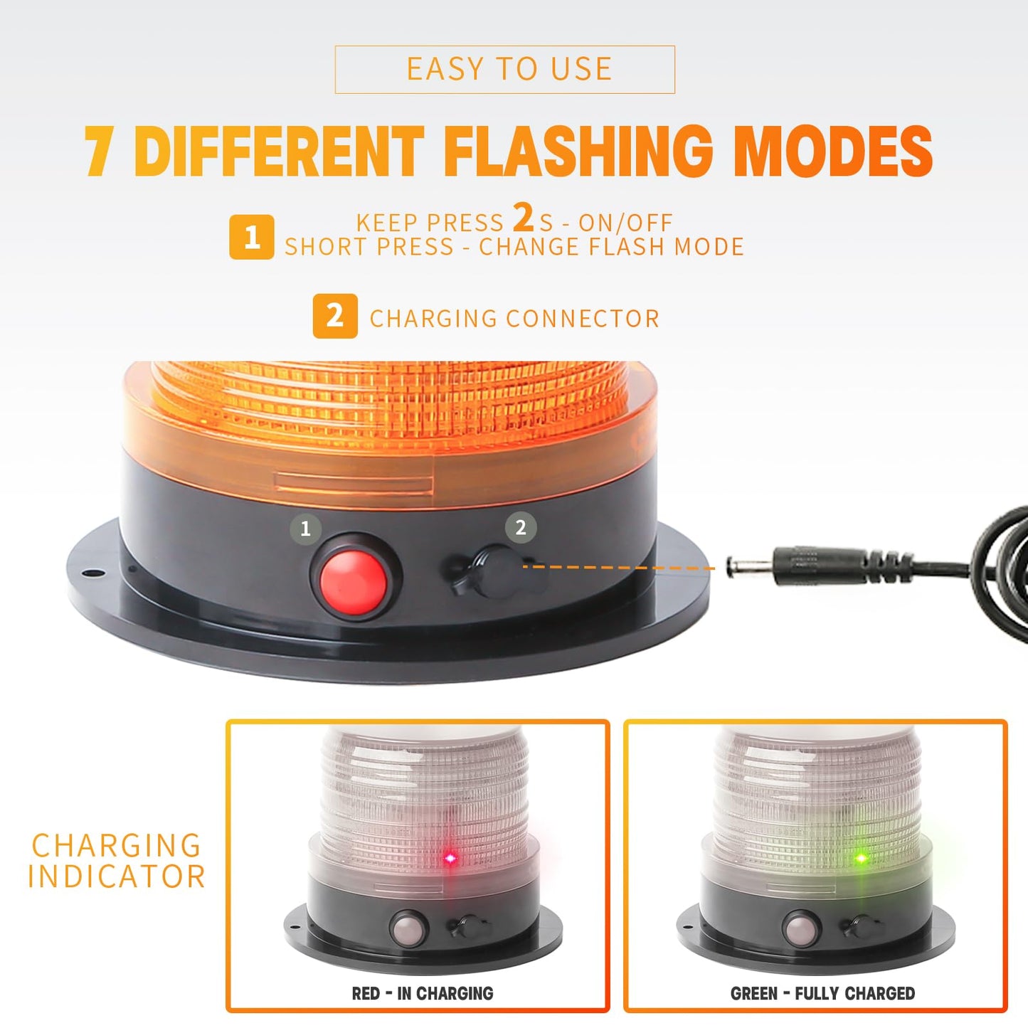 BooYu 2-Pcs Battery Operated Amber Warning Beacon Light w/Magnetic Base, Portable Rechargeable Mini Roadside Roof Top Plow LED Strobe Emergency Flash Mail Lights for Trucks/Trailer/Vehicle