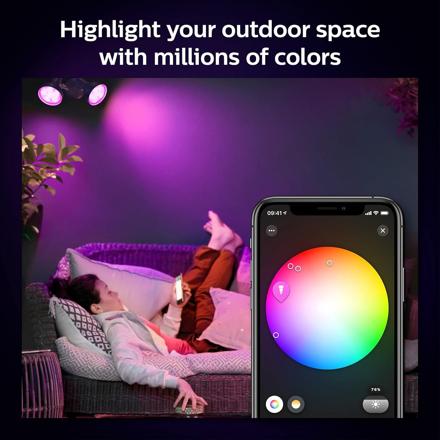 Philips Hue Smart 100W PAR38 LED Bulb - White and Color Ambiance Color-Changing Light - 1 Pack - 1300LM - E26 - Outdoor - Control with Hue App - Works with Alexa, Google Assistant and Apple Homekit
