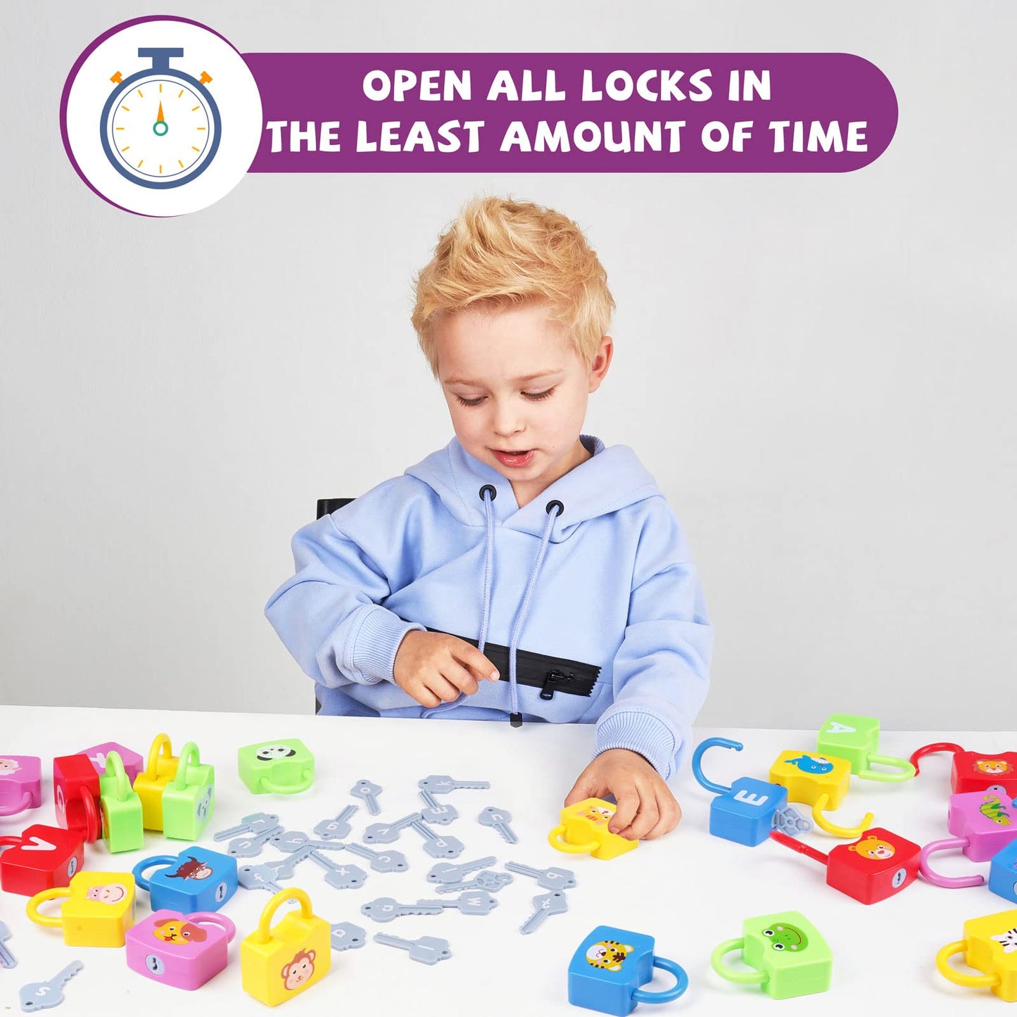 AXEARTE Montessori Educational Toys - Alphabet Learning Locks and Keys for Toddlers - Set of 26 Locks and Keys - Sensory Toys for Baby Motor Skills