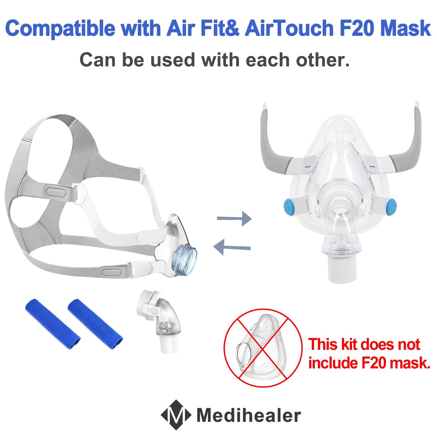 Replacement Frame Elbow Assembly for Airfit F20, Full Set of Frame Elbow Kit Compatible with Airfit F20, Snugly Fit & Improve Wearing Comfort, Great Value Supplies by Medihealer
