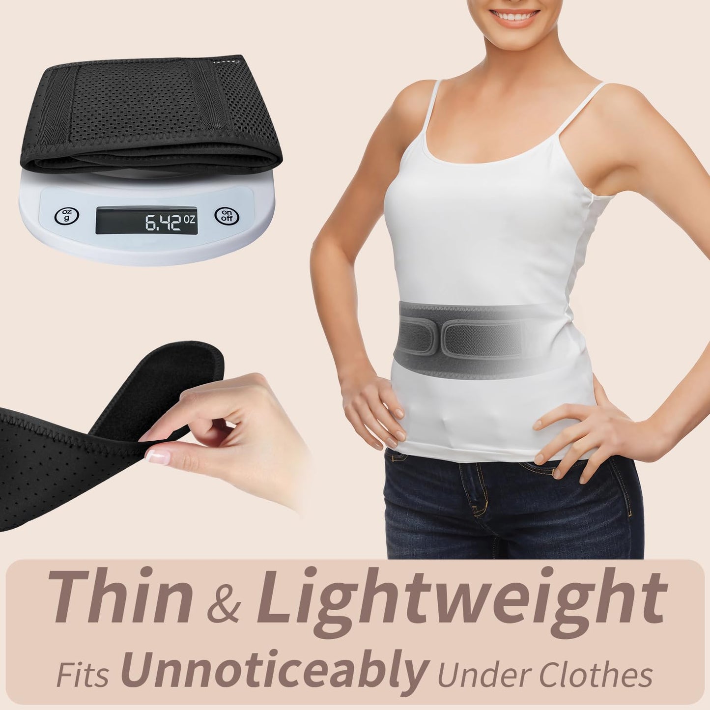Slim & Narrow Back Brace for Lower Back Pain Women and Men, Lightweight & Thin Back Support Belt for Sciatica, Herniated Disc Relief, Breathable Lumbar Support Belt with Dual Adjustable Compression-M