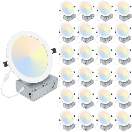 24 Packs 8 Inch Recessed LED Light: Ultra Thin LED Recessed Lighting with Junction Box, 3000K/4500K/6000K Selectable,Ceiling Light, High Brightness 1800LM Dimmable Canless LED Downlight