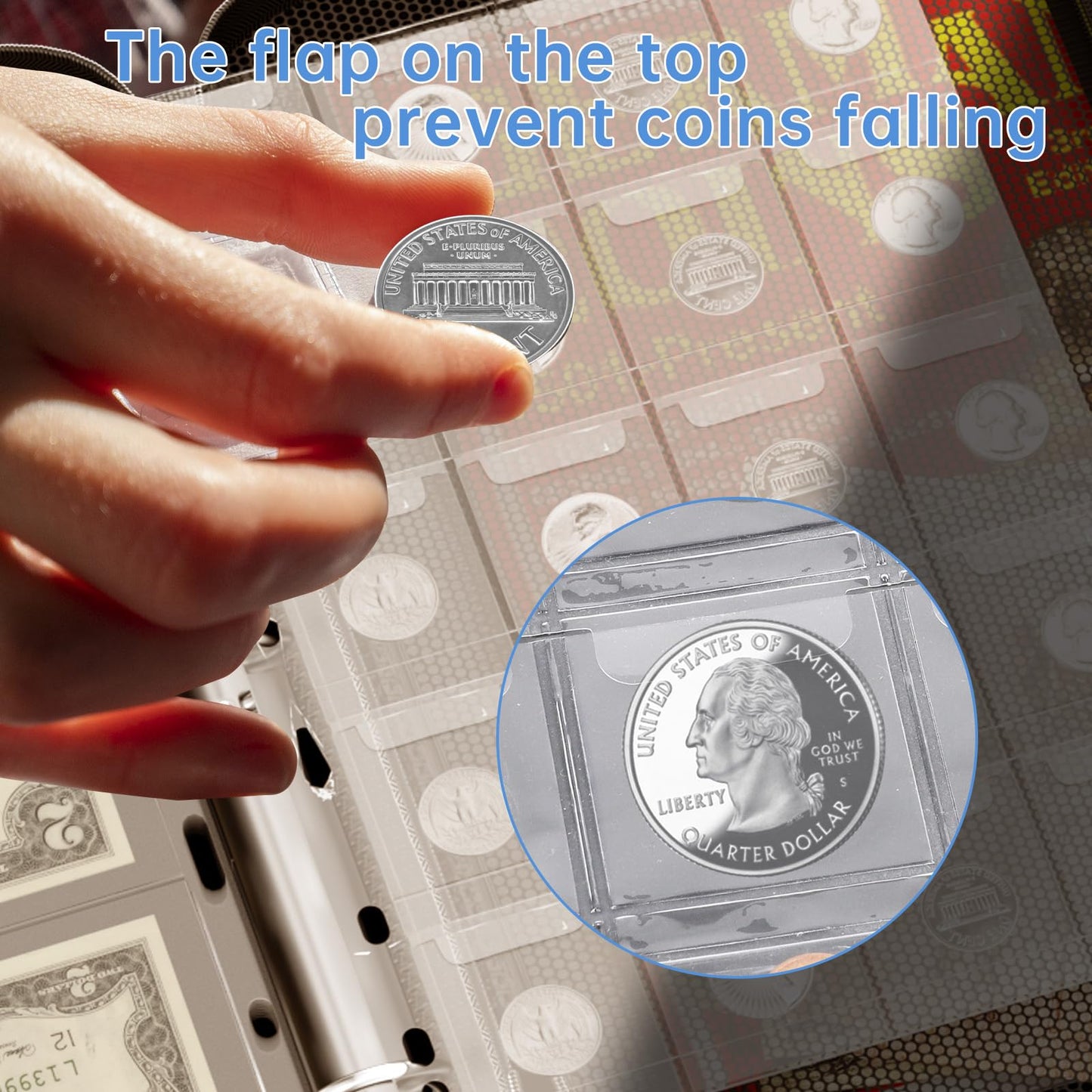 ZOOPIP Coin Collection Album with Lock,434 Pockets Fireproof Hard Coin Collection Book&36 Sleeves Currency Collection Binder storage for up to 45mm Coins(Quarter),Bill,Stamp,Postcard-Black