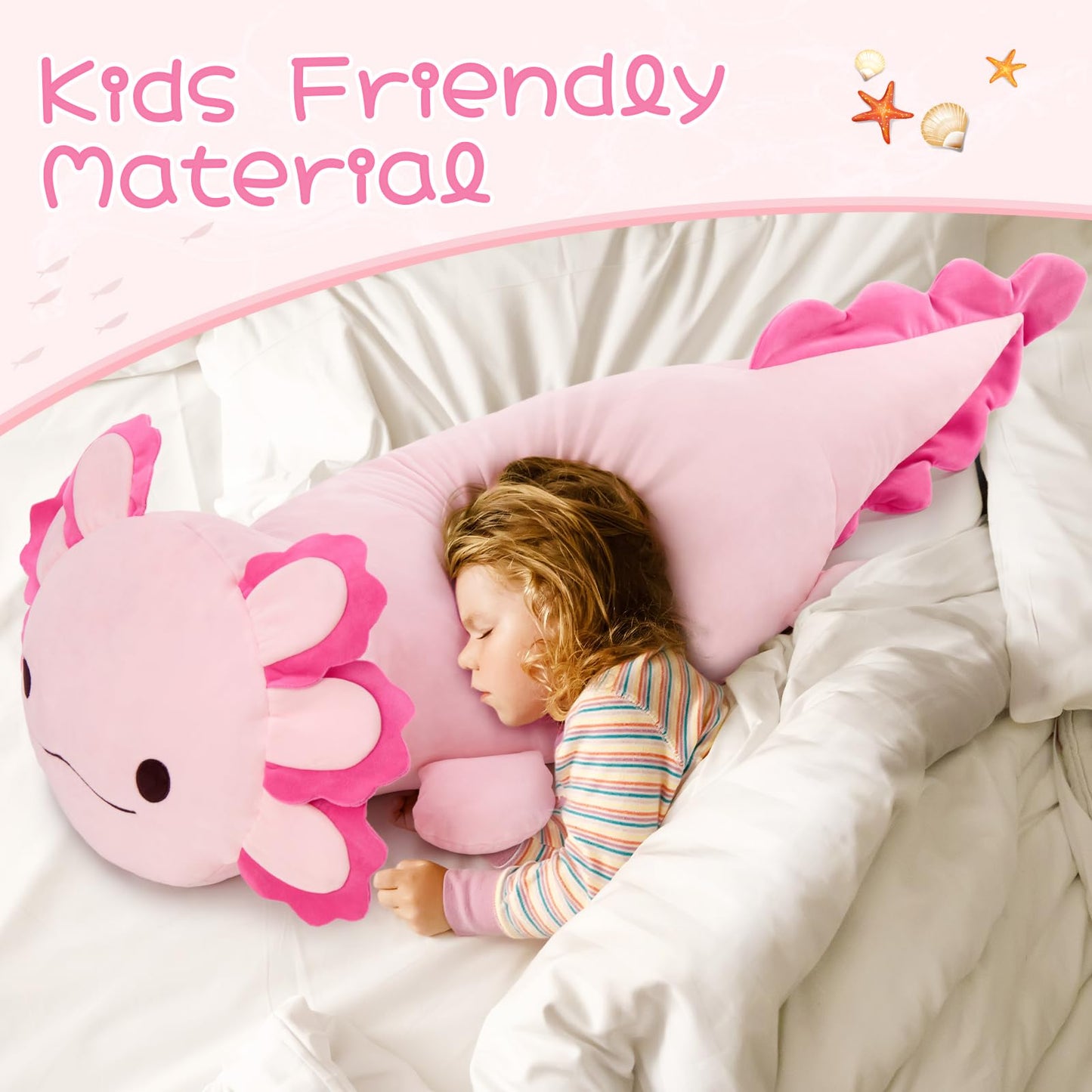 MaoGoLan Giant Axolotl Stuffed Animal, Ultra Soft 47 Inch Pink Salamander Body Pillow Plush, 4 Feet Jumbo Plushie Gift for Kids, Axolotl Lovers, Home Decor