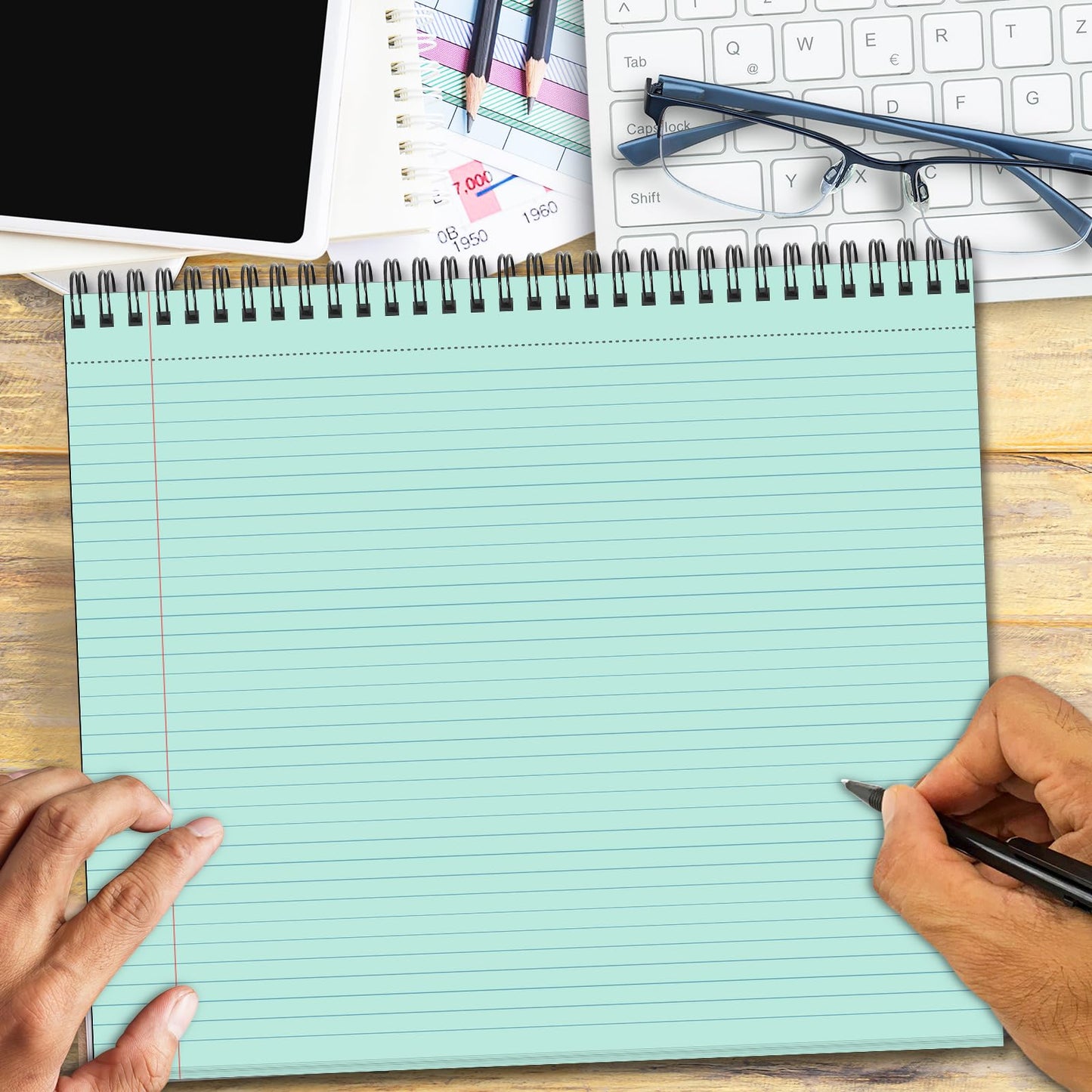 gisgfim 6 Packs 9.5" x 11" Landscape Note Pads College Ruled Notebooks Perforated NotePads 40 Sheets Punched Top Spiral Bound Notebooks 80GSM Lined Notepads for School,Office,Home（Pastel Color）