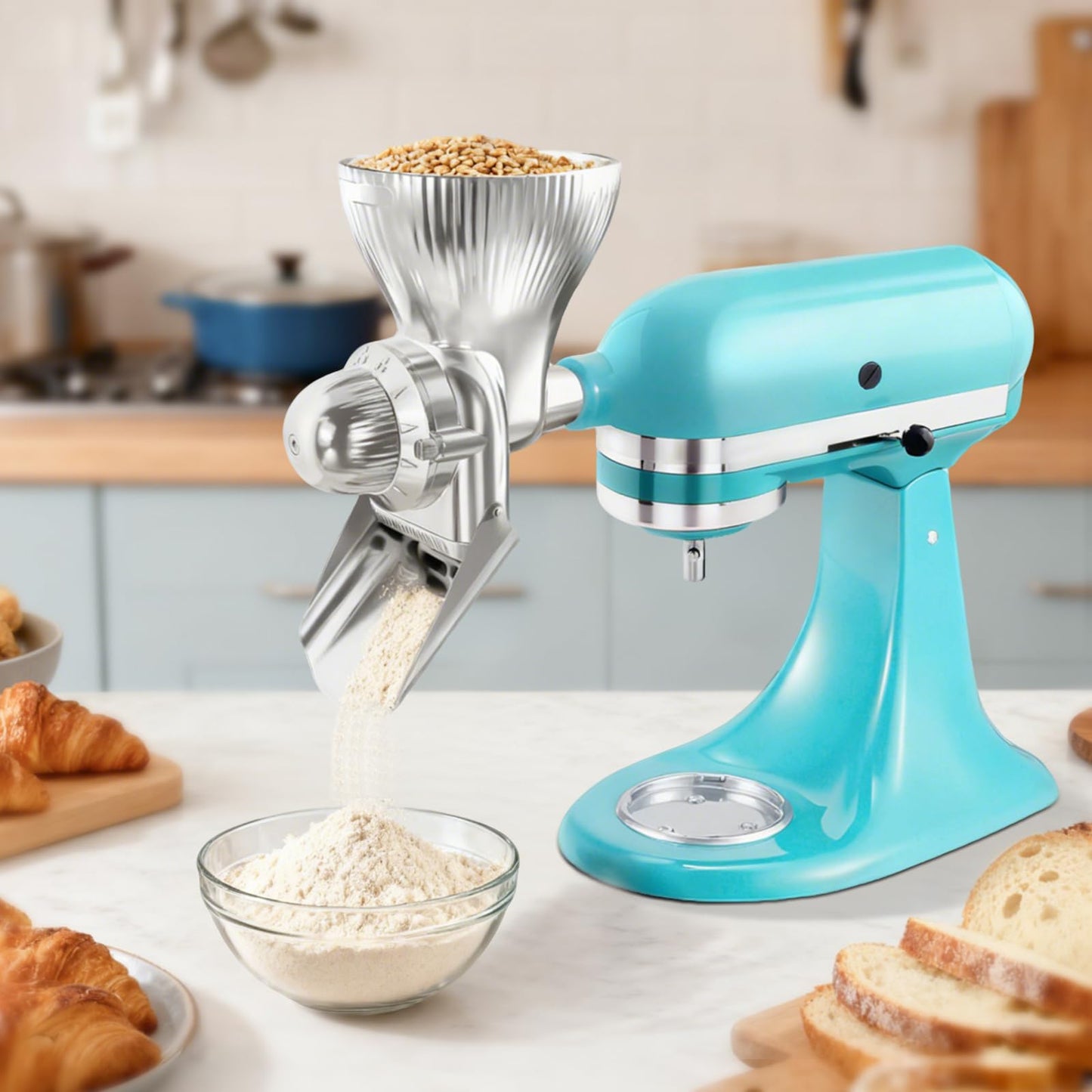 Grain Mill Attachment for KitchenAid Stand With 12 Grind Level, Kitchen Aid Mixer Attachments Wheat Grinder Fit for Wheat, Corn, Oats, Buckwheat, Millet and Other Cereals - New Upgrades