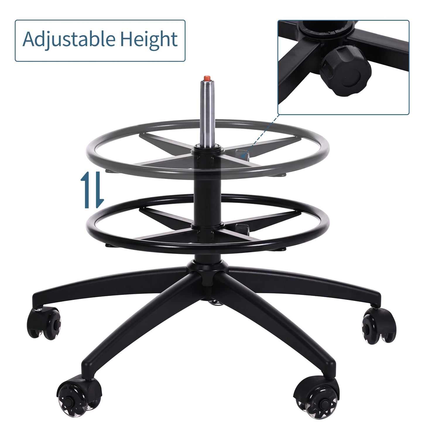 Frassie 17.7 inch Metal Chrome Office Stool Foot Rest Ring, Black Studio Drafting Chair Footrest Ring (Black)