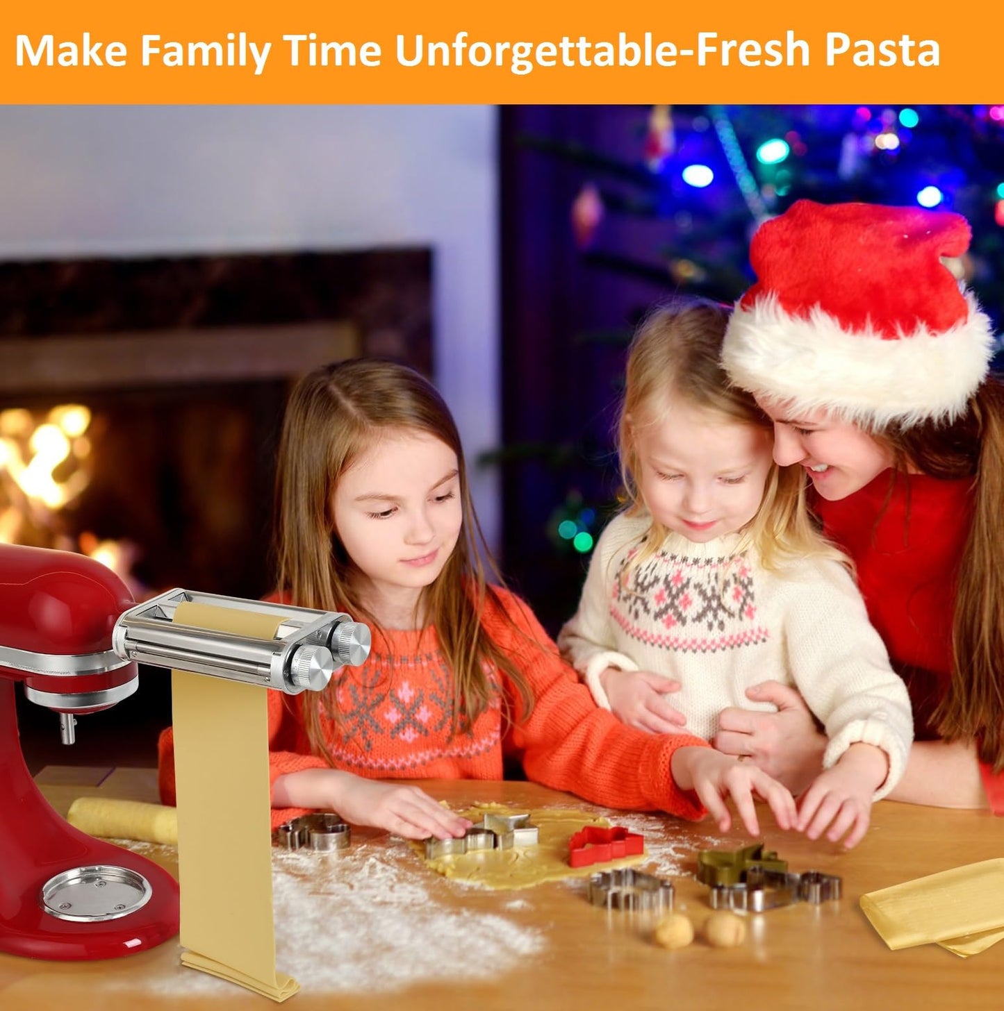 FavorKit Pasta Maker Attachment for KitchenAid Stand Mixers,Sturdy 3 in 1 Set Included Pasta Sheet Roller, Spaghetti and Fettuccine Cutter Accessories-Unique Design
