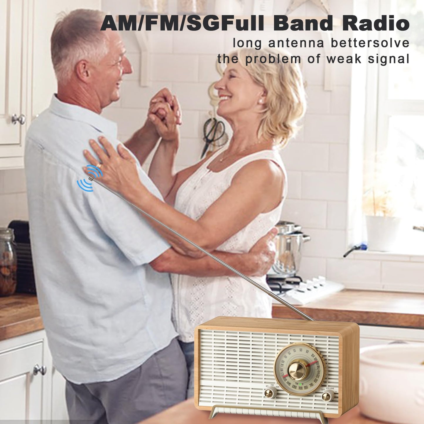 YOWGUIF AM FM Radio Classic Retro Wood Table Radio Bluetooth Speakers Radios Plug-in Wall with Rotary Knob Great for Home, Office
