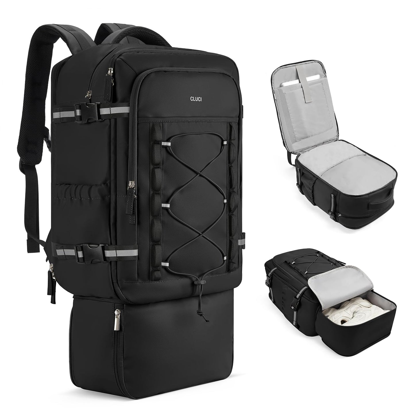 CLUCI Travel Backpack 30L, Waterproof Laptop Backpack Fits 17.3 Inch Laptop, Carry On Backpack with shoe compartment, Durable Expandable Go Bag, Large Hiking Backpack for Men Women（Black）