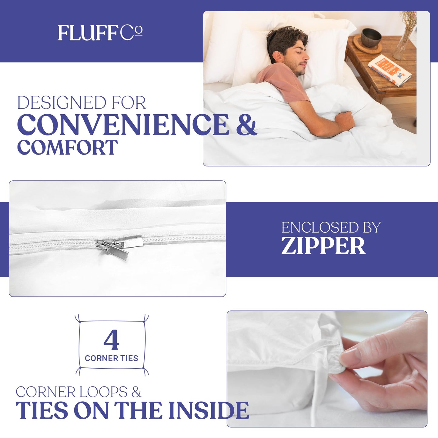 Fluffco Queen Size Luxury Duvet Cover - Hotel Collection Bedding Duvet Covers - Made from 100% Cotton - Zipper Enclosed Quilt Cover with Cooling Effect - Machine Washable White Bedspread - 91" x 91"