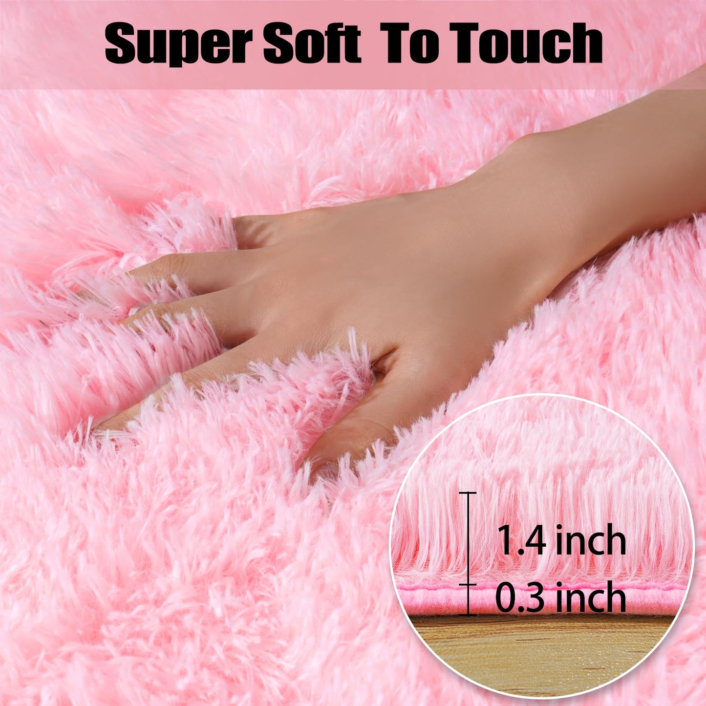 qulint 8x10 Area Rugs for Living Room, Large Fluffy Pink Rug for Bedroom, Soft Shag Shaggy Fuzzy Carpets for Boys and Girls, Modern Alfombras for Kid Room Dorm Room Home Decor (8ft x 10ft, Pink)