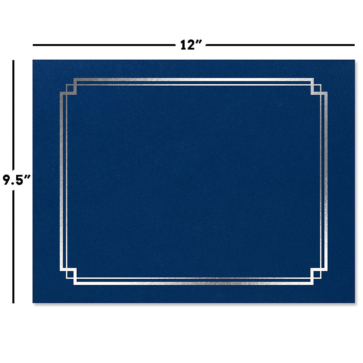 Classic Blue & Silver Certificate Folders - Pack of 25, Linen Cover 80 lb. Stock, Folded, Die-Cut Corners, for Office, Business Awards, Graduation, School Diploma Holder, 9-1/2 x 12 inches