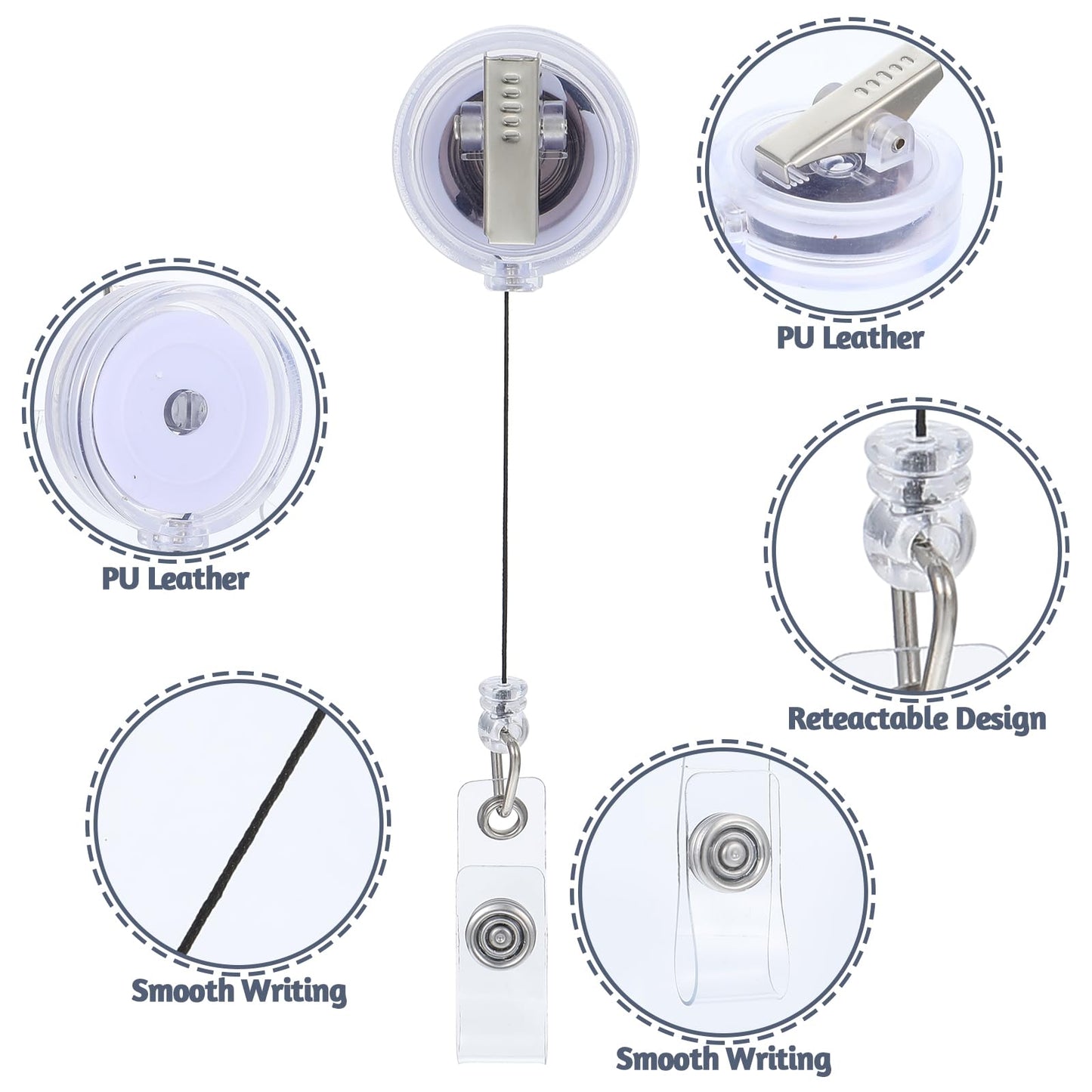 100pcs Retractable Badge Reels Bulk,Translucent Clear Round Badge Holders Clip with Swivel Alligator Clip for Students Teachers Office Workers