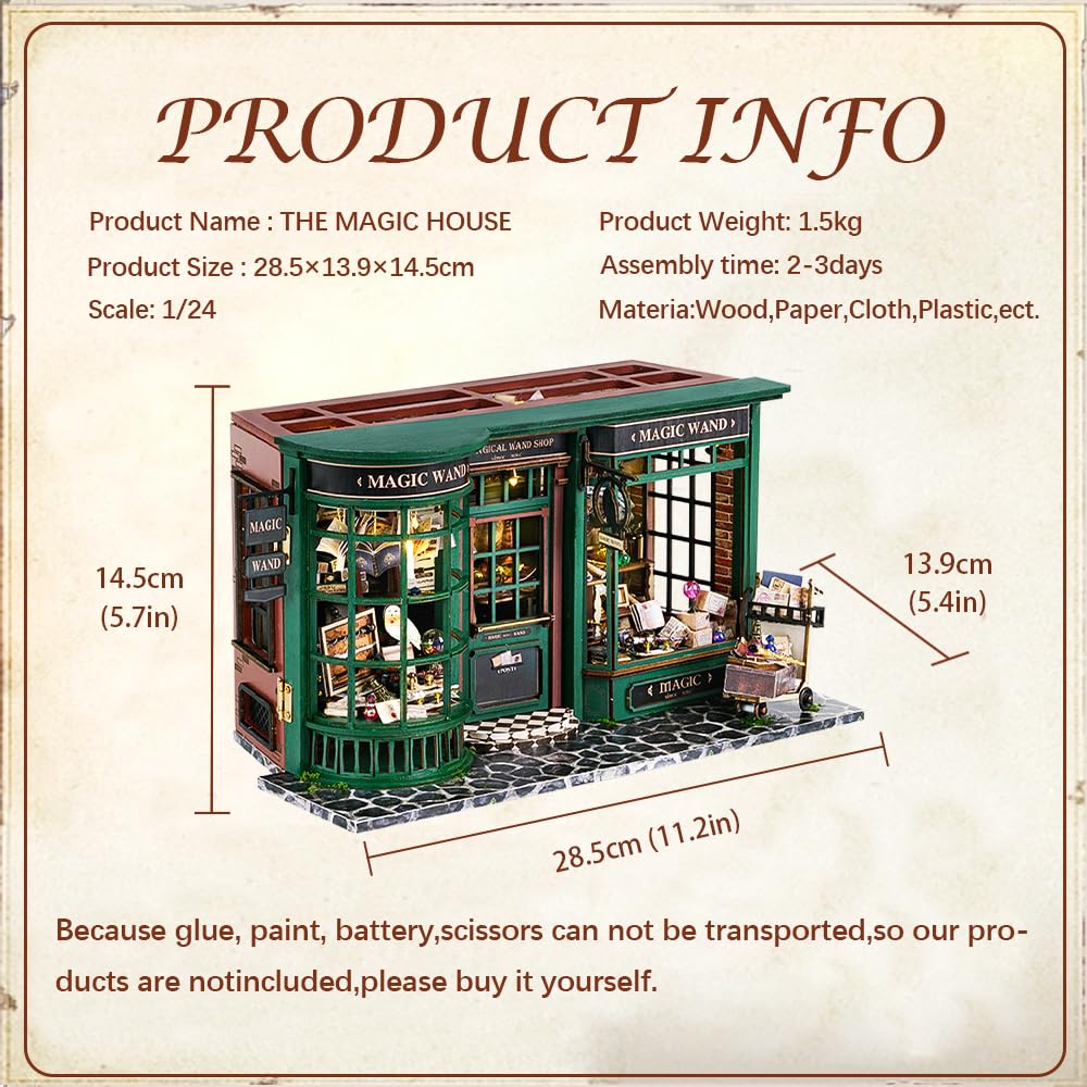 CUTEBEE DIY Miniature Dollhouse Kit, DIY Wooden Dollhouse Kit Miniature House Kit, Mini House Model for Adults and Teens, Creative Room Decorations, Gifts Idea for Family and Friends（Magic House