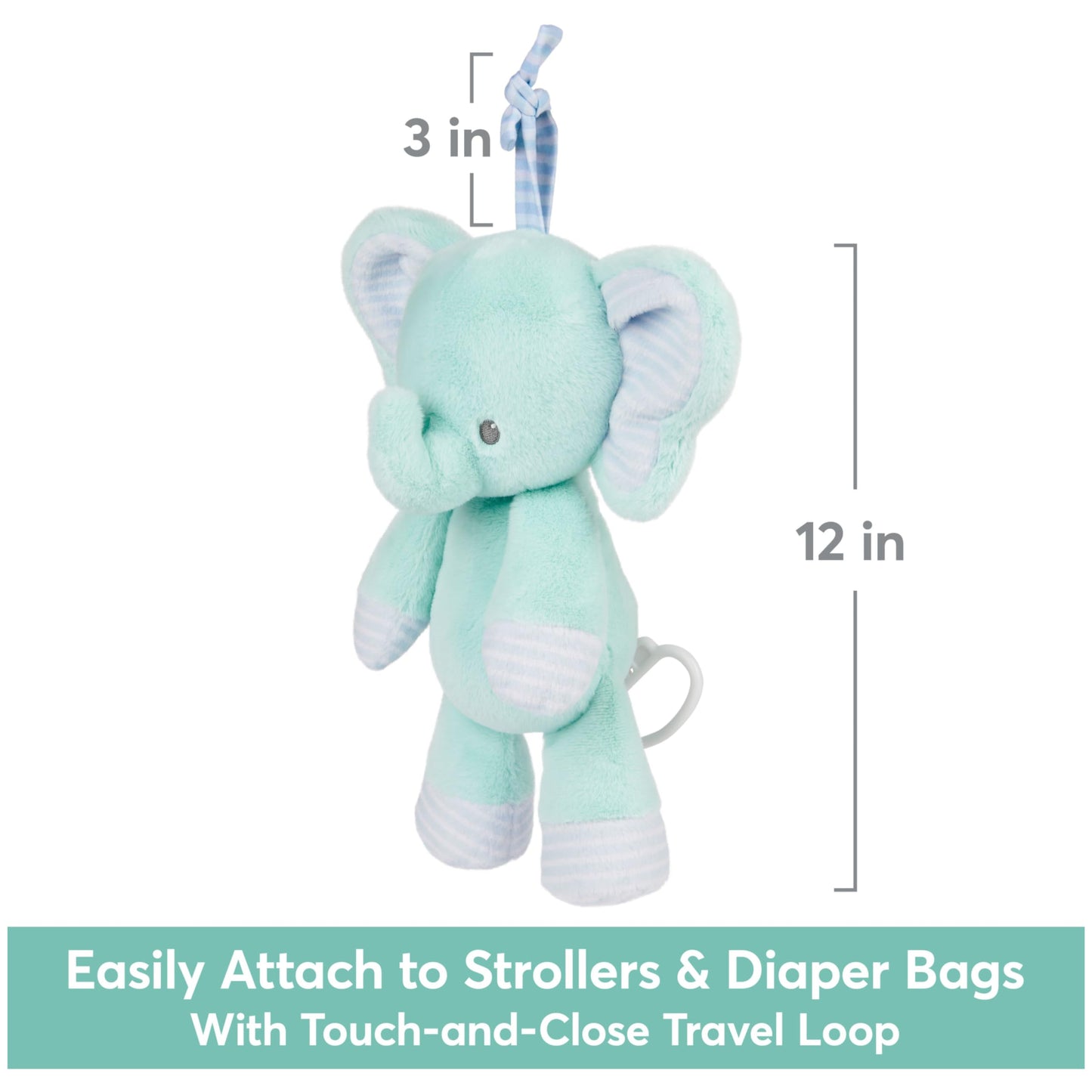 Baby GUND Safari Friends Elephant Pull-Down Musical Plush, Travel Friendly Sensory Toy with Stroller Loop for Ages 0 and Up, Blue, 12”