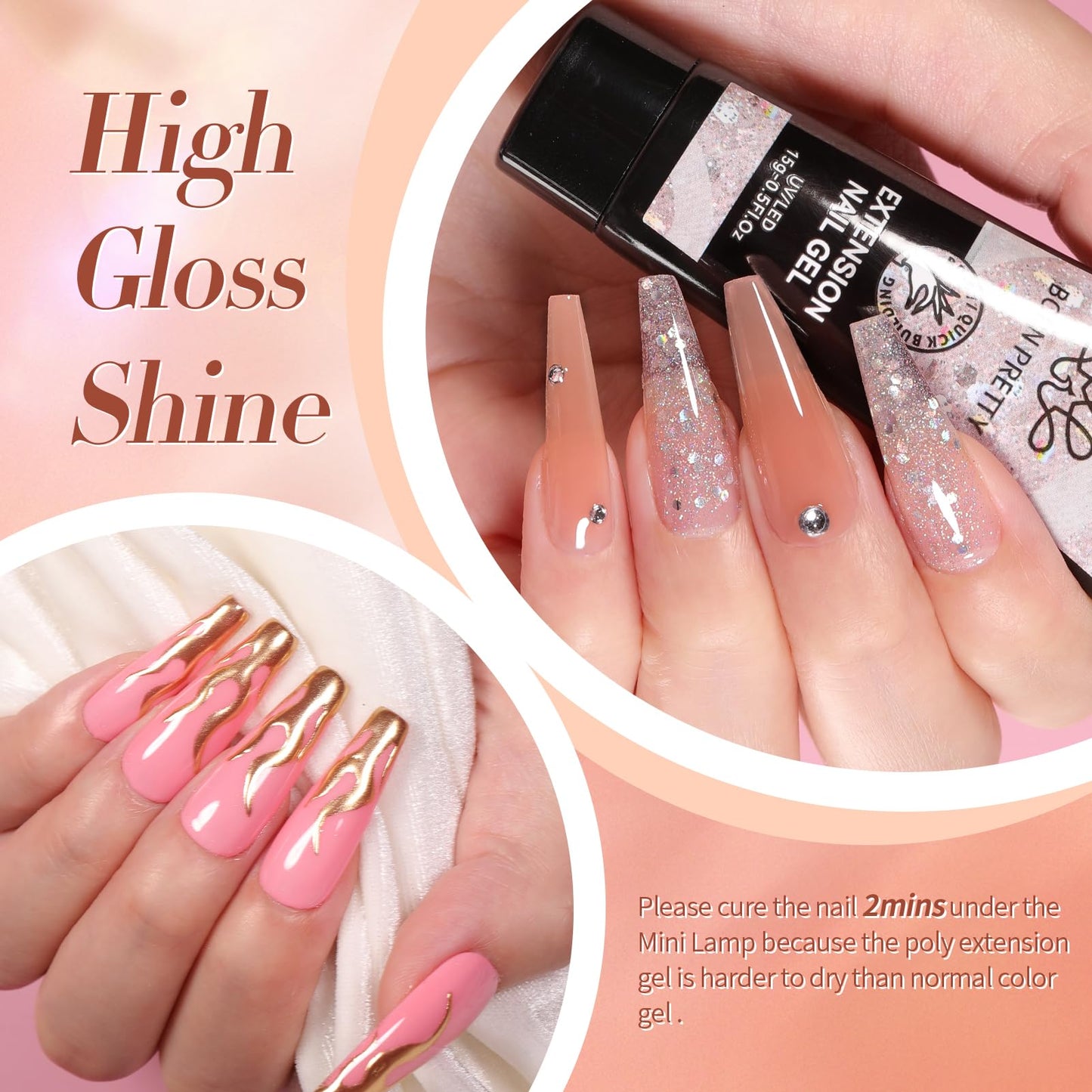BORN PRETTY Poly Extension Gel Kit-12 Colors Extension Nail Gel Kit Nude Clear Jelly Pink All-In-1 Kit Builder Glue Gel with Nail Lamp Base Top Coat Set Nail Forms French Manicure Ideal Gifts