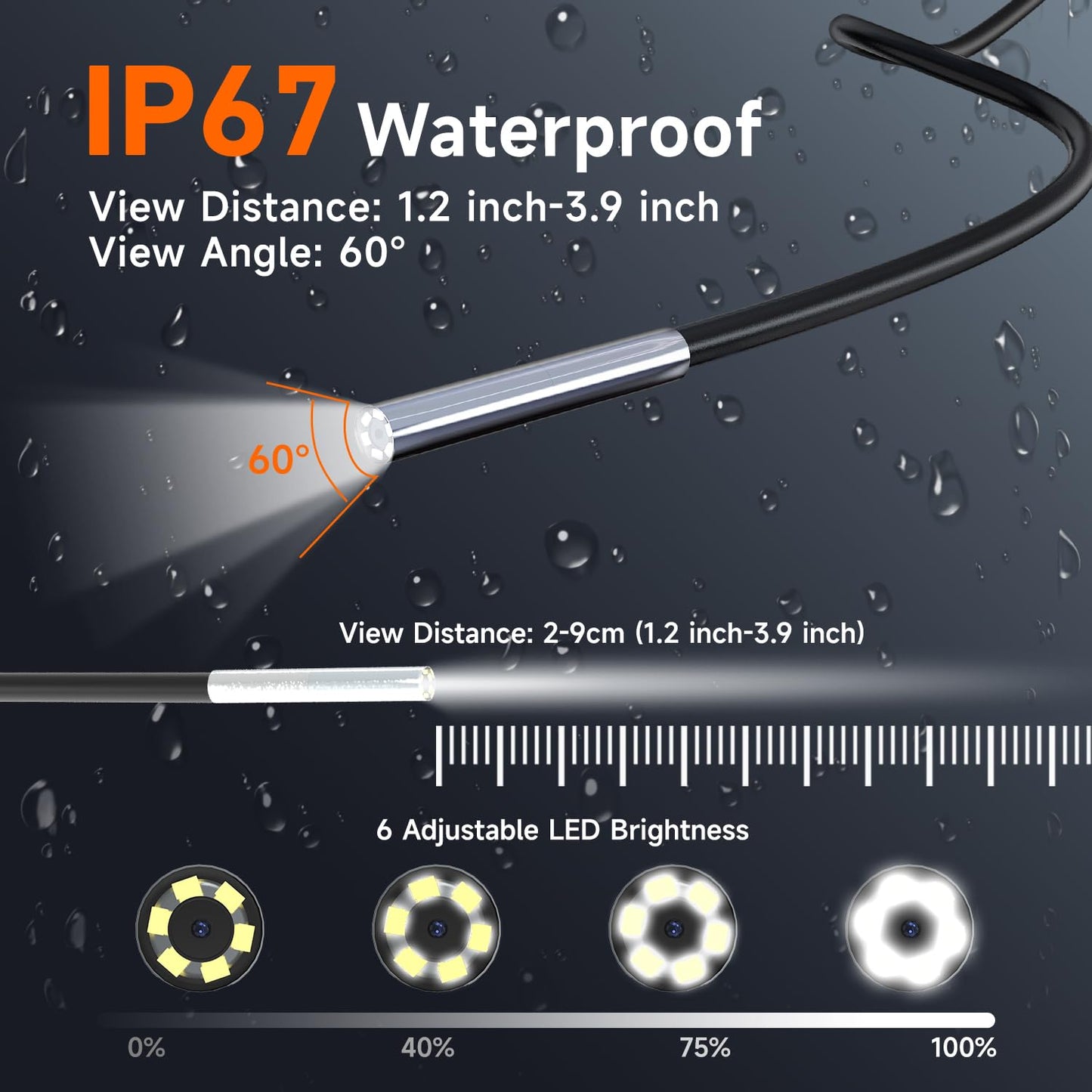 Oiiwak Endoscope Camera with Light, 3.9mm Industrial Borescope Inspection Camera, 4.3" IPS Screen 1080P HD IP68 Waterproof 6 LED Lights for Drain Pipe Wall Automotive, 5FT Semi-Rigid Cable