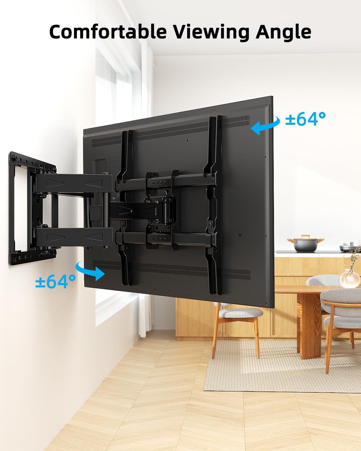 HOME VISION Full Motion TV Wall Mount with Soundbar Bracket for 32-70 Inch TVs, Articulating Dual Arms, Swivel and Tilt, Fits 8" 12" 16" Stud, Max VESA 400x400mm, up to 132lbs