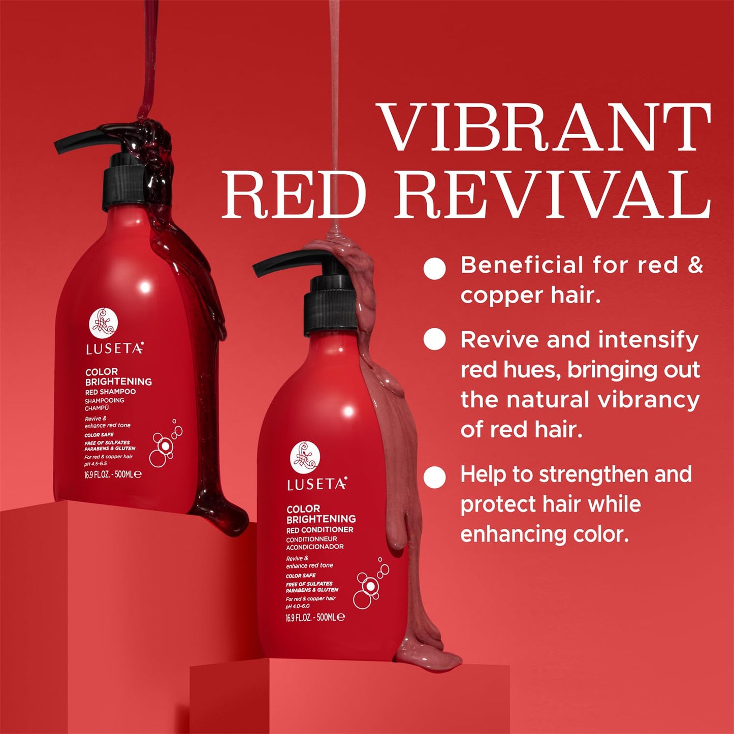 Luseta Red Hair Shampoo & Conditioner Set for Color Treated, Sulfate and Paraben Free for Copper Brightening, Strengthening Follicles With Pomegranate Extract 2 x 16.9oz