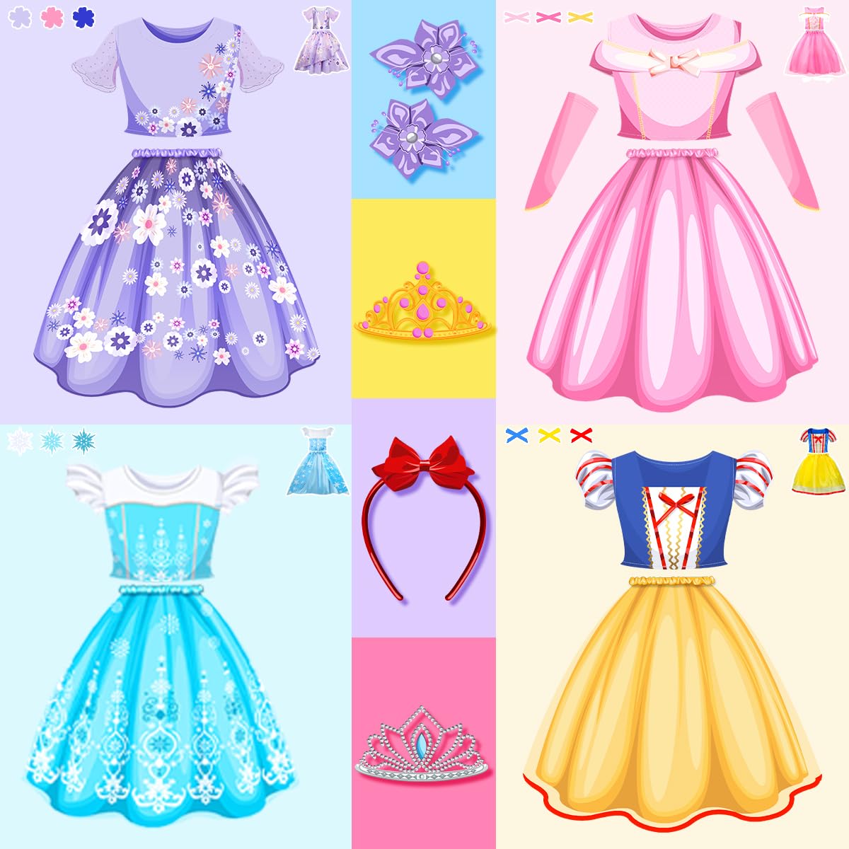 Meland Princess Dress Up - Princess Dresses for Girls with Princess Toys, Dress Up Clothes for Little Girls Pretend Play
