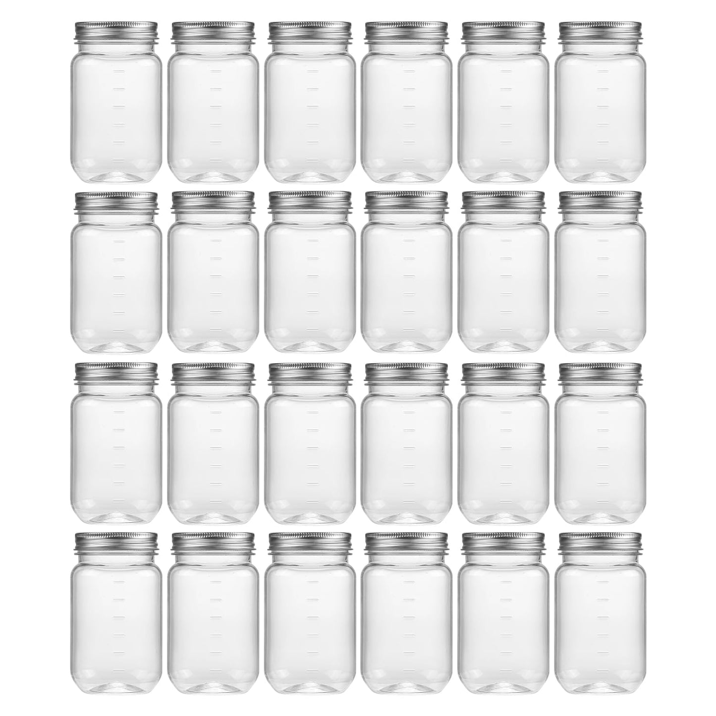 novelinks 16 oz Clear Plastic Jars with Lids, Refillable 16oz Mason Jars with Lids & Storage Containers for Kitchen & Household Use (24 Pack,Silver)