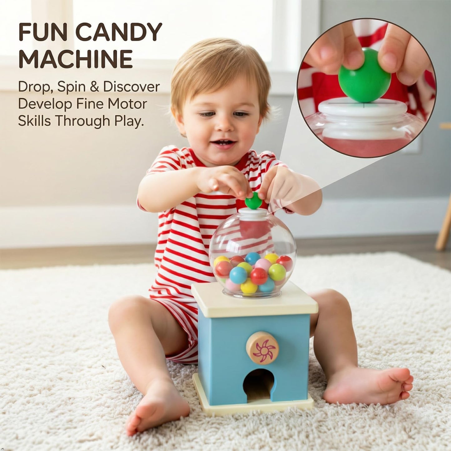 QimuMku 9.6 Inch Wooden Chewing Gum Machine for 3 4 5 Year Old Kids Sensory Toys for 4-8 Year Old Kids Preschool Learning Toys for 4-8 Years Old Kids