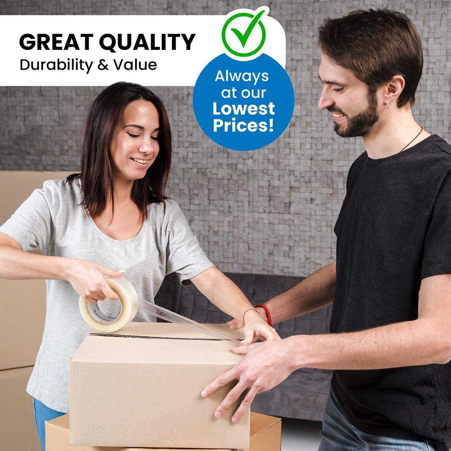 Lifetime Supplies 36 Rolls [Upgraded] Clear Premium Packing Tape, 65 Yards, 2.2 mil, Heavy Duty Packaging Tape for Shipping, Moving, Sealing - Stronger & Thicker