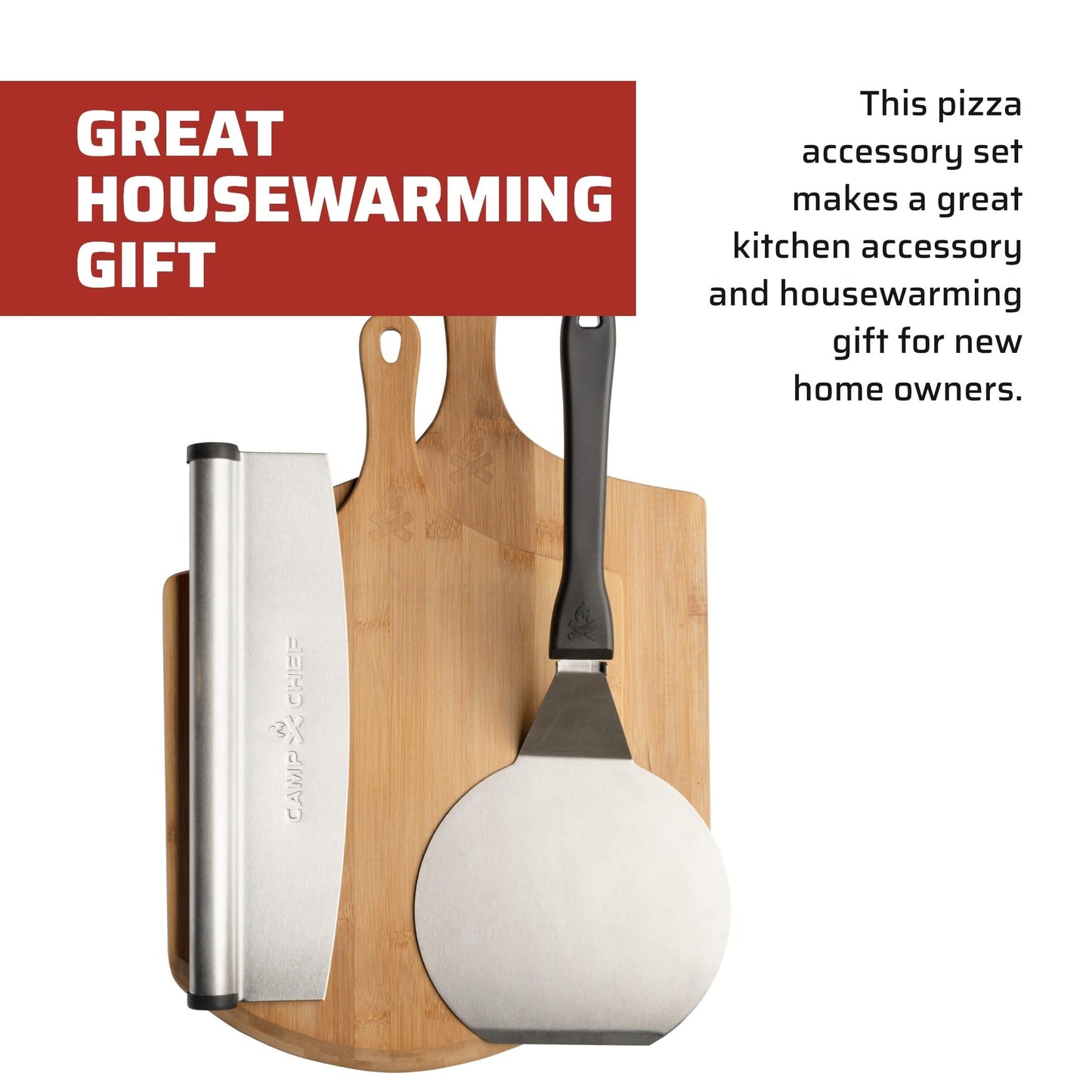 Camp Chef Pizza Accessories Kit - Includes 2 Pizza Peel, 1 Pizza Spatula & 1 Rocking Pizza Cutter - Premium Pizza Kit for Indoor or Outdoor Cooking