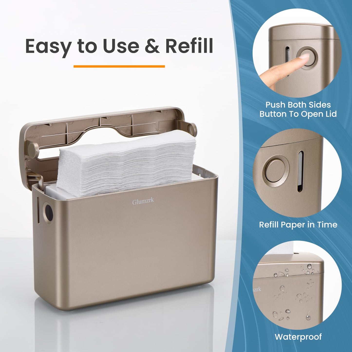Countertop Paper Towel Dispenser Universal Fit for Multifold, Z-Fold Trifold Hand Towels, Commercial Napkin Dispenser for Bathroom Home Kitchen Toilet ABS Paper Towel Holder (Champagne Gold)