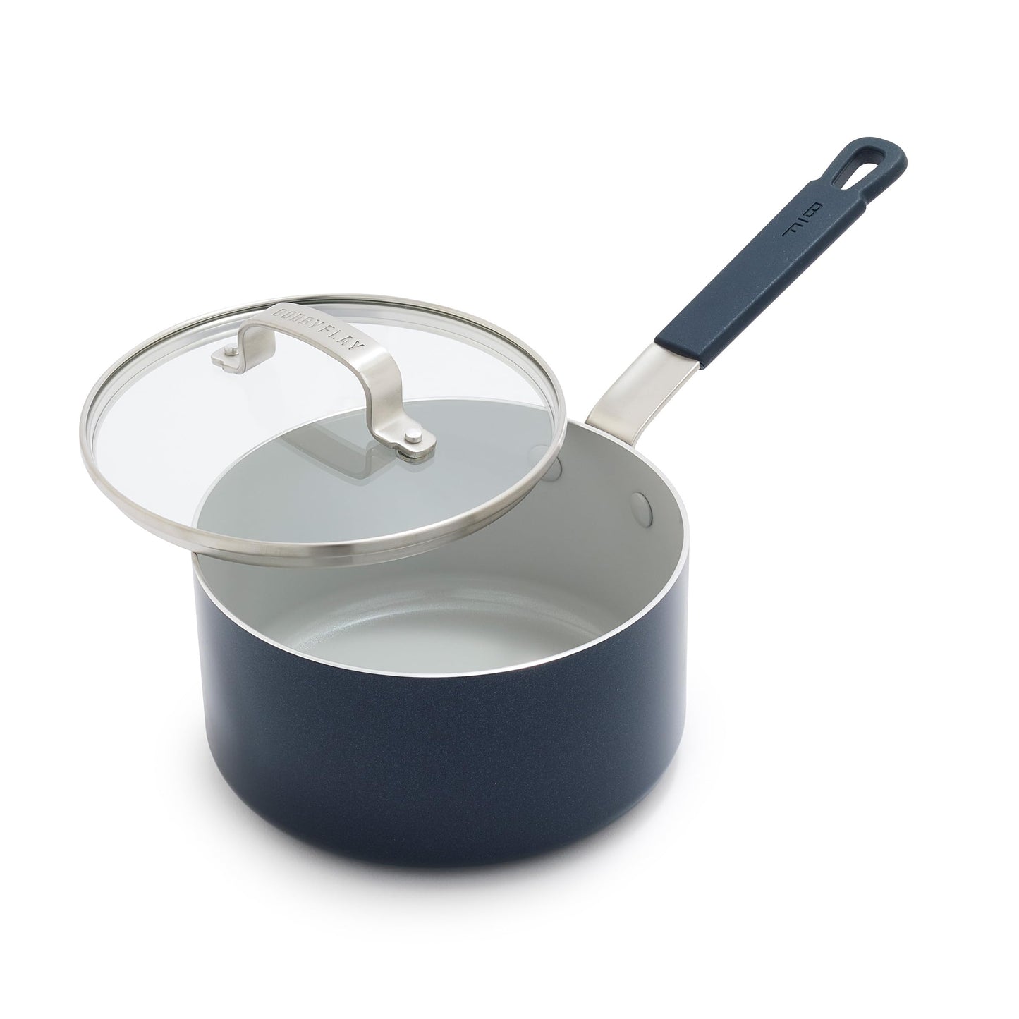 GreenPan x Bobby Flay 2.5QT Nonstick Saucepan with Glass Lid, PFAS-Free Diamond Ceramic, Induction Suitable, Stay-Cool Silicone Handle, Easy Clean Dishwasher & Oven Safe, Chef Pan, Oxford Blue