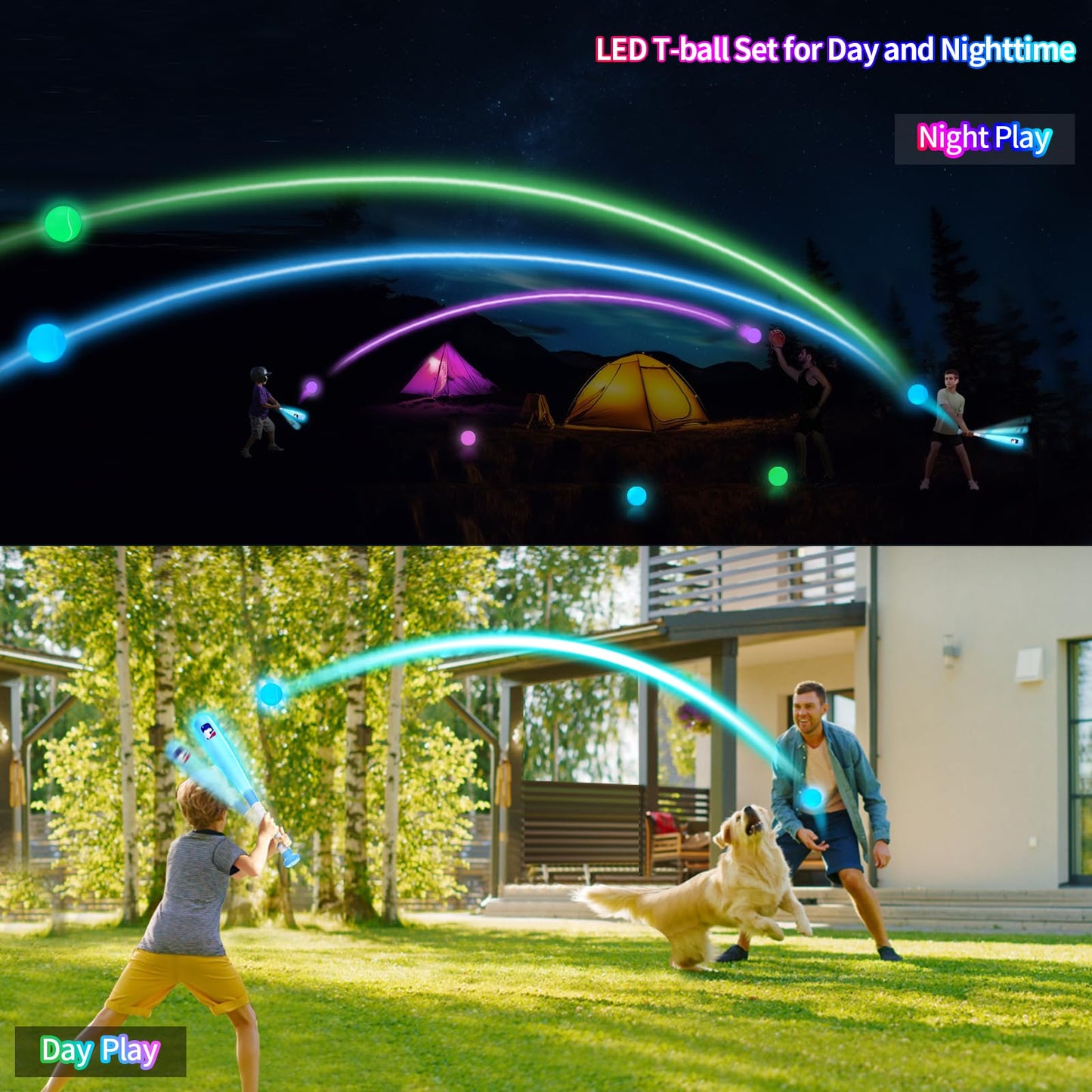 Leshein - LED ball set for kids ages 3-5, 5-8, light up tee ball set for kids ages 3-5, outdoor toys, baseball toys, gifts for